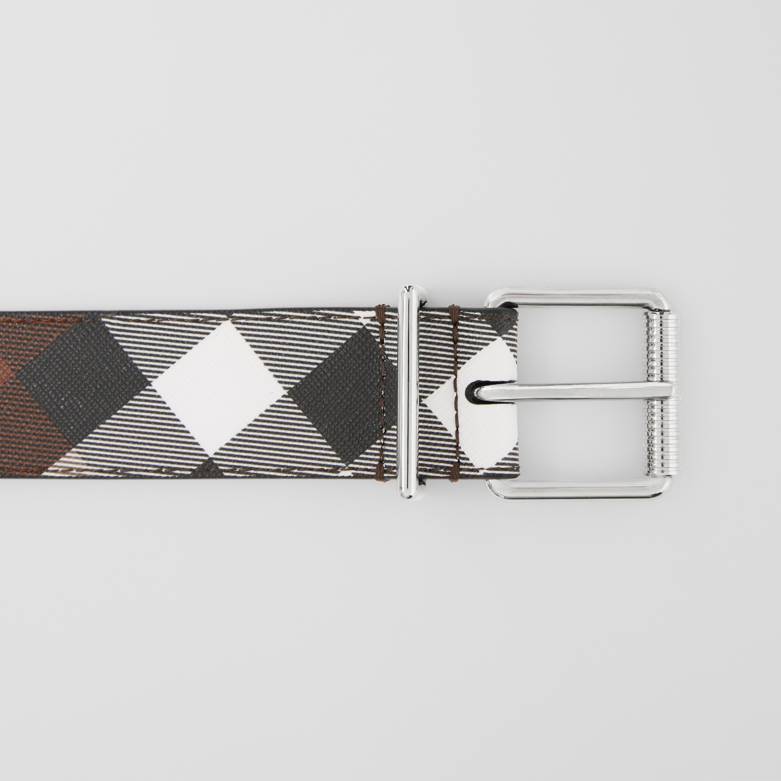 Check and Leather Belt in Dark Birch Brown - Men | Burberry® Official - 2
