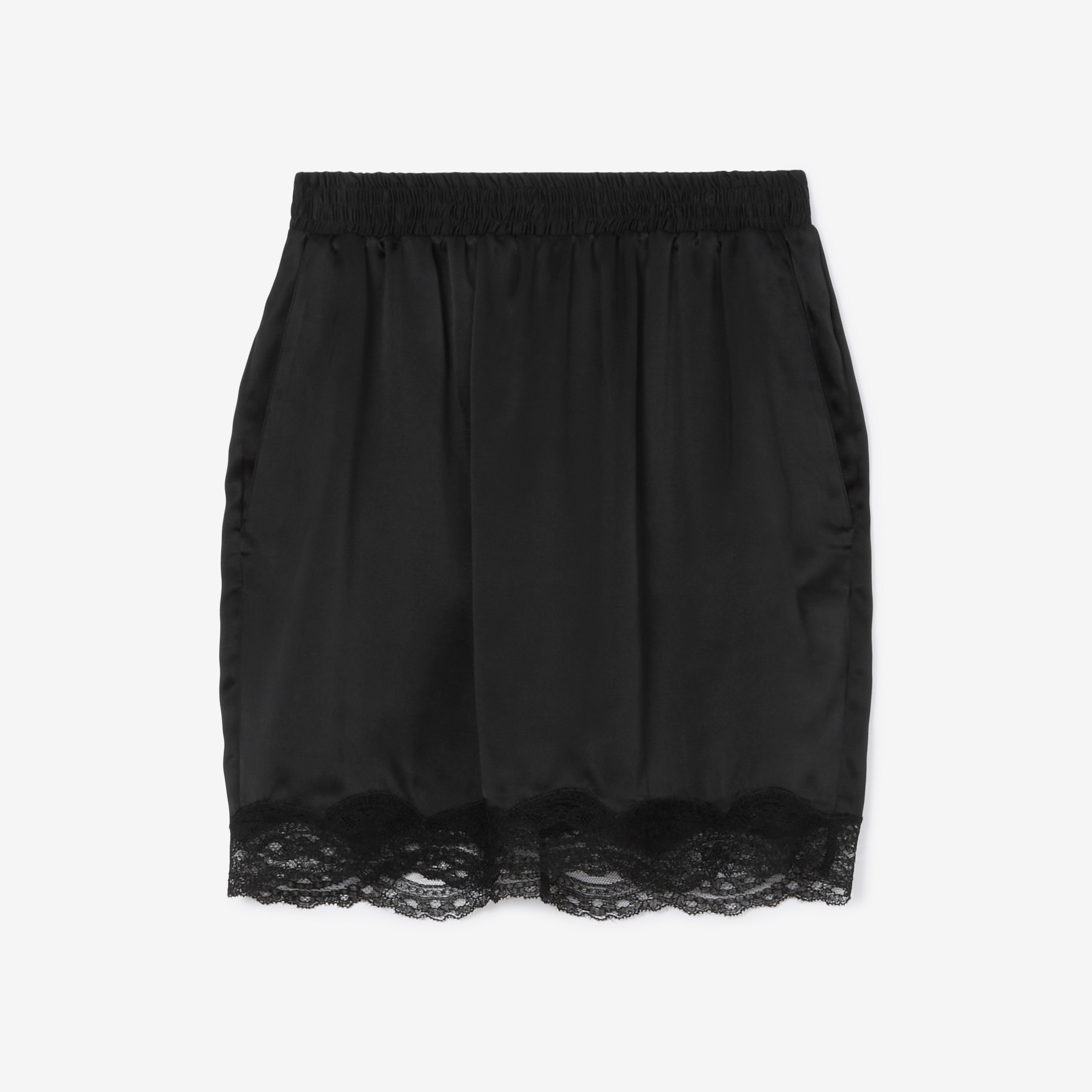 Lace Trim Silk Satin Skirt in Black - Women | Burberry® Official - 1