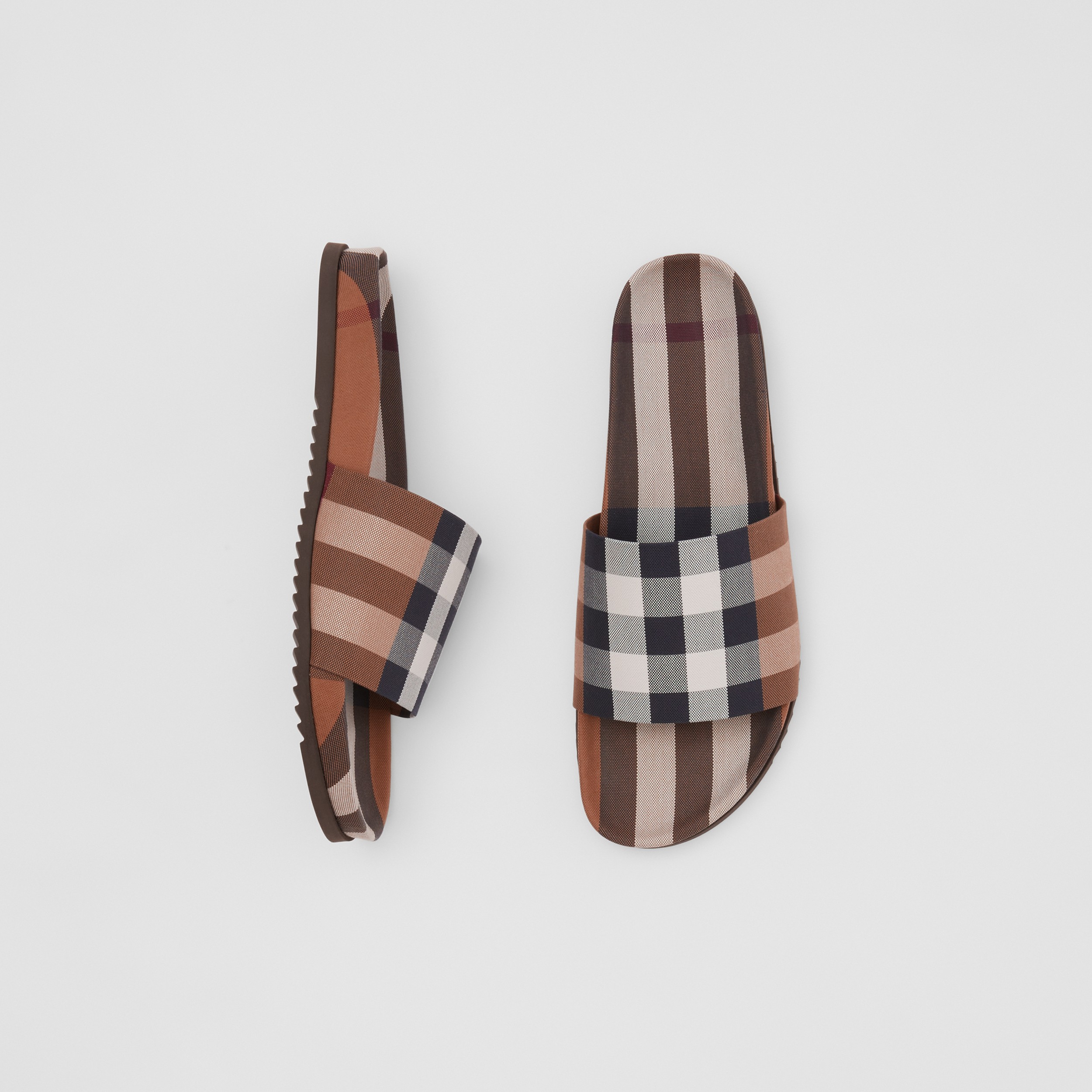 Check Cotton Slides in Birch Brown - Men | Burberry® Official - 1