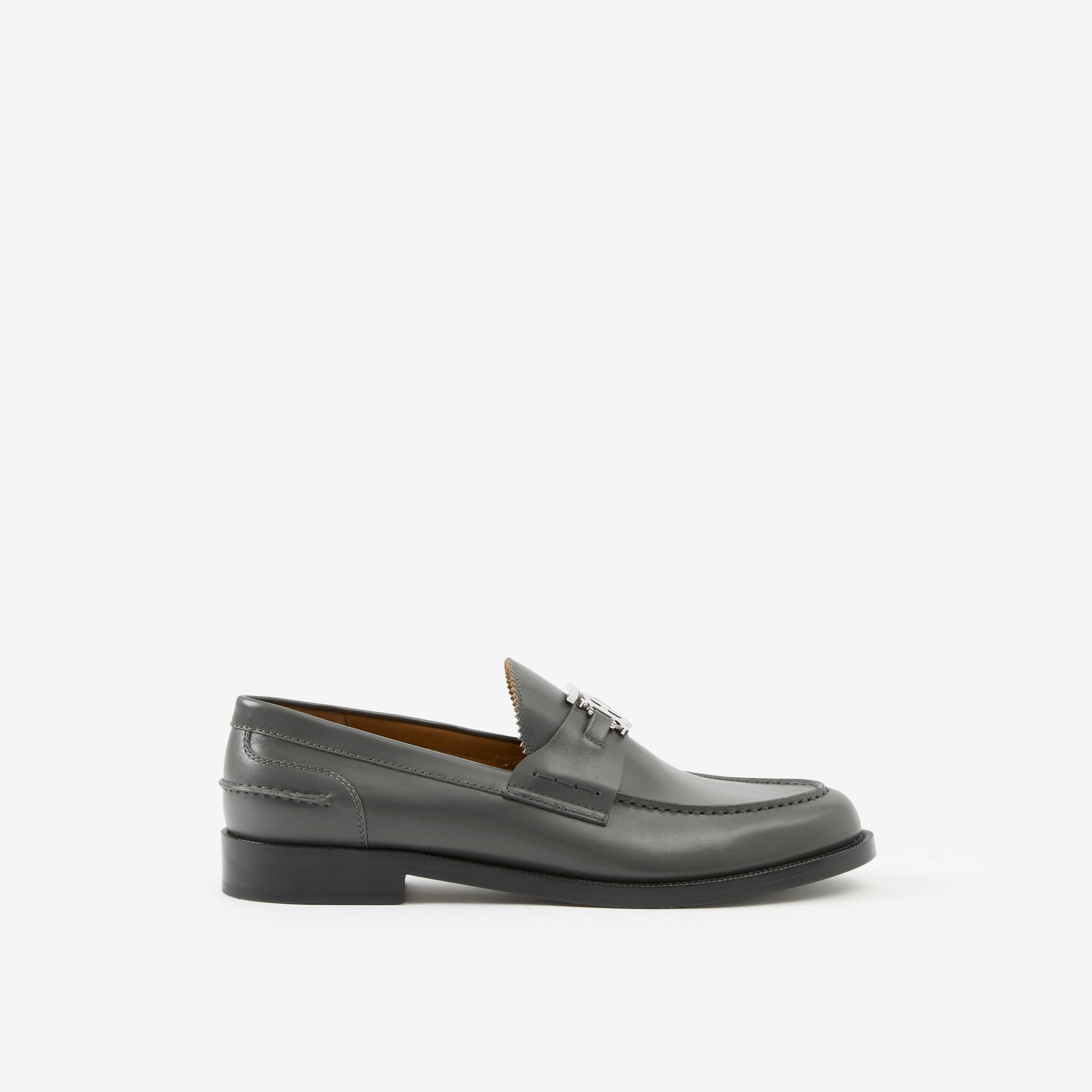 Monogram Motif Leather Loafers in Dark Grey Melange - Men | Burberry® Official - 1