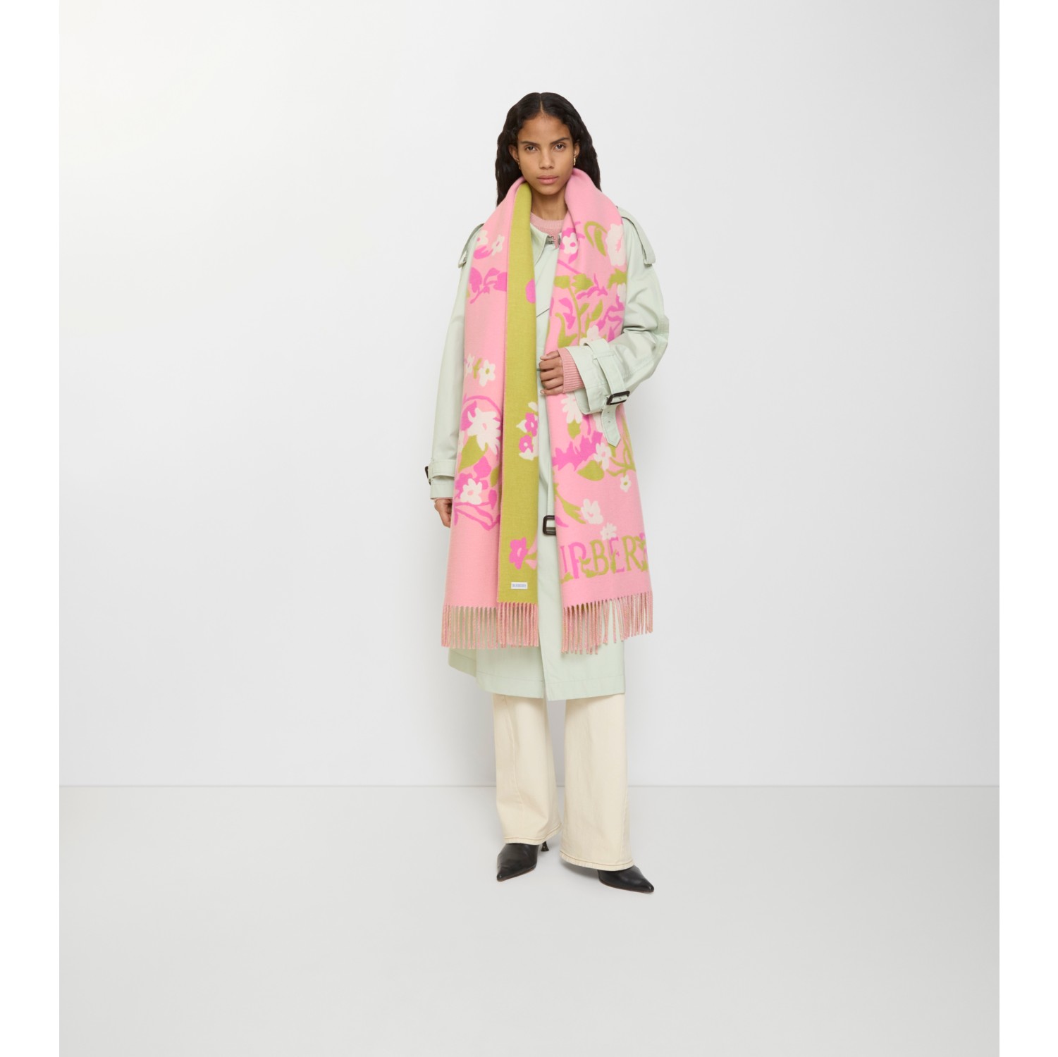 Wide Floral EKD Cashmere Scarf