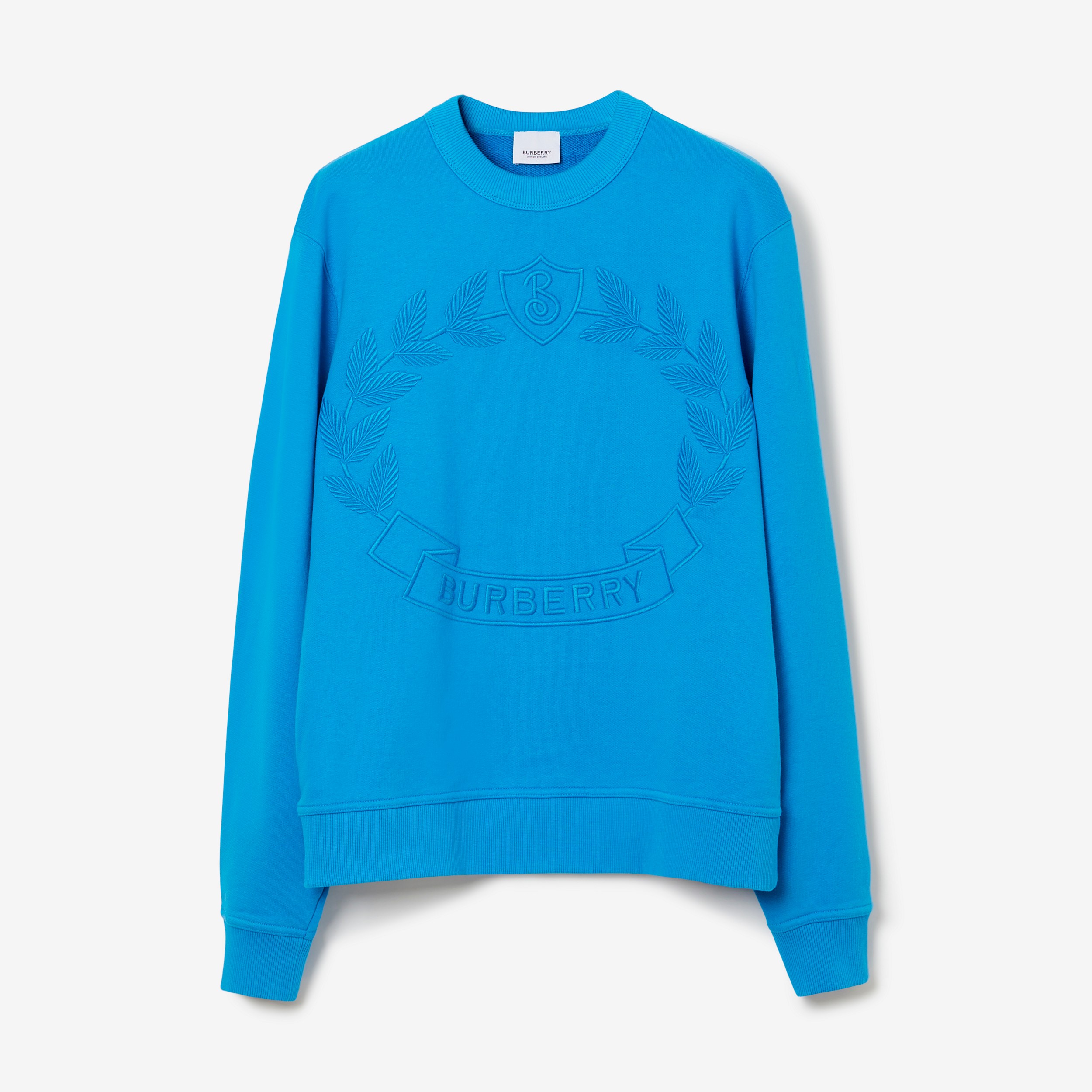 Embroidered Oak Leaf Crest Cotton Sweatshirt in Vivid Blue - Women | Burberry® Official - 1