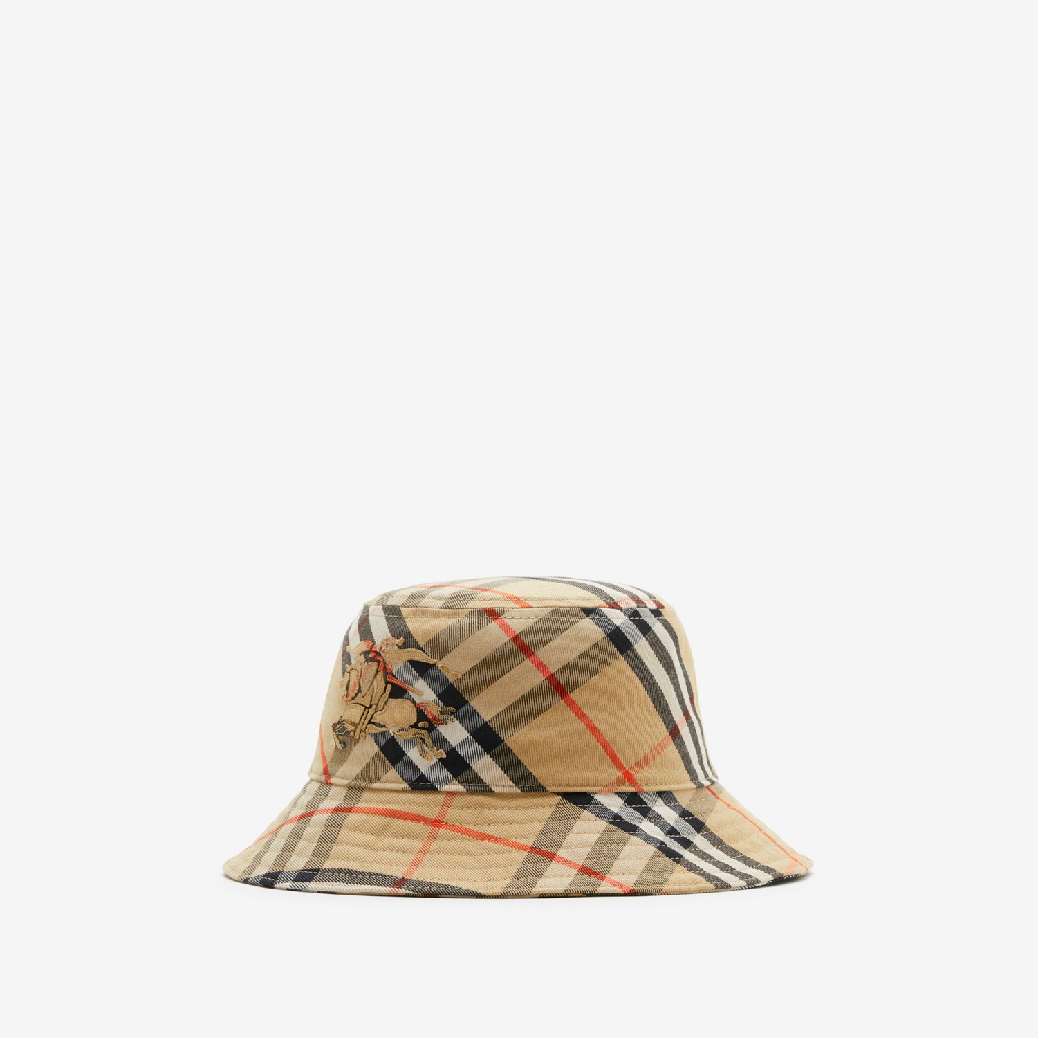 Check Cotton Blend Bucket Hat in Sand - Men | Burberry® Official