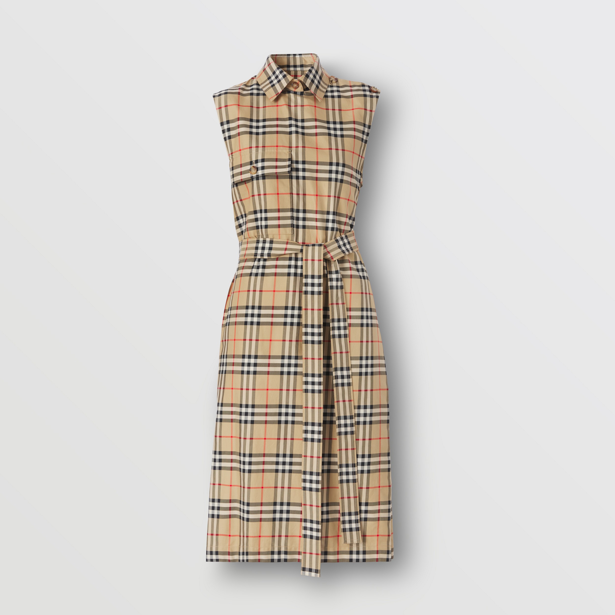 Vintage Check Sleeveless Cotton Shirt Dress in Archive Beige - Women | Burberry® Official - 4