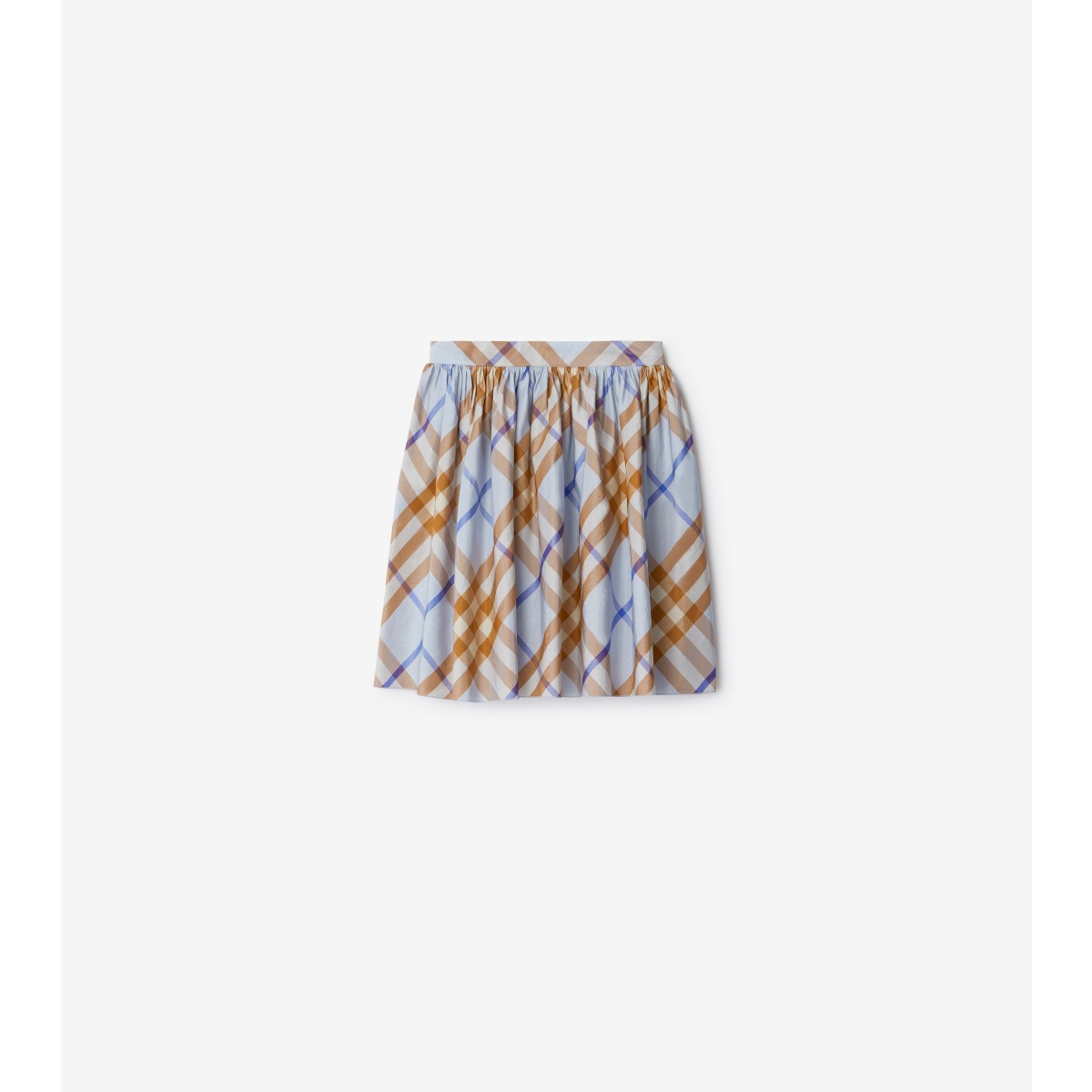 Shop Burberry Childrens Pleated Check Silk Skirt In Slate Blue