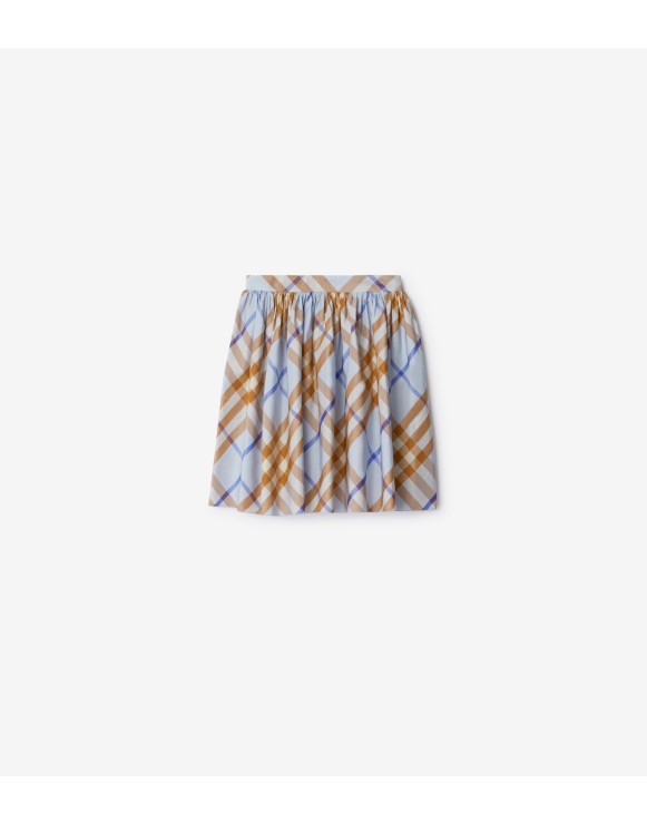 Pleated Check Silk Skirt