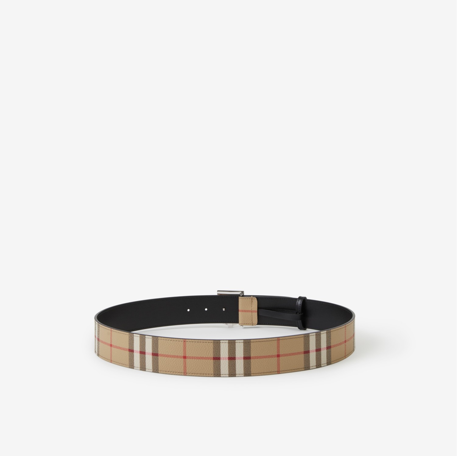 Check and Leather Wide TB Belt in Archive beige/silver - Men | Burberry ...