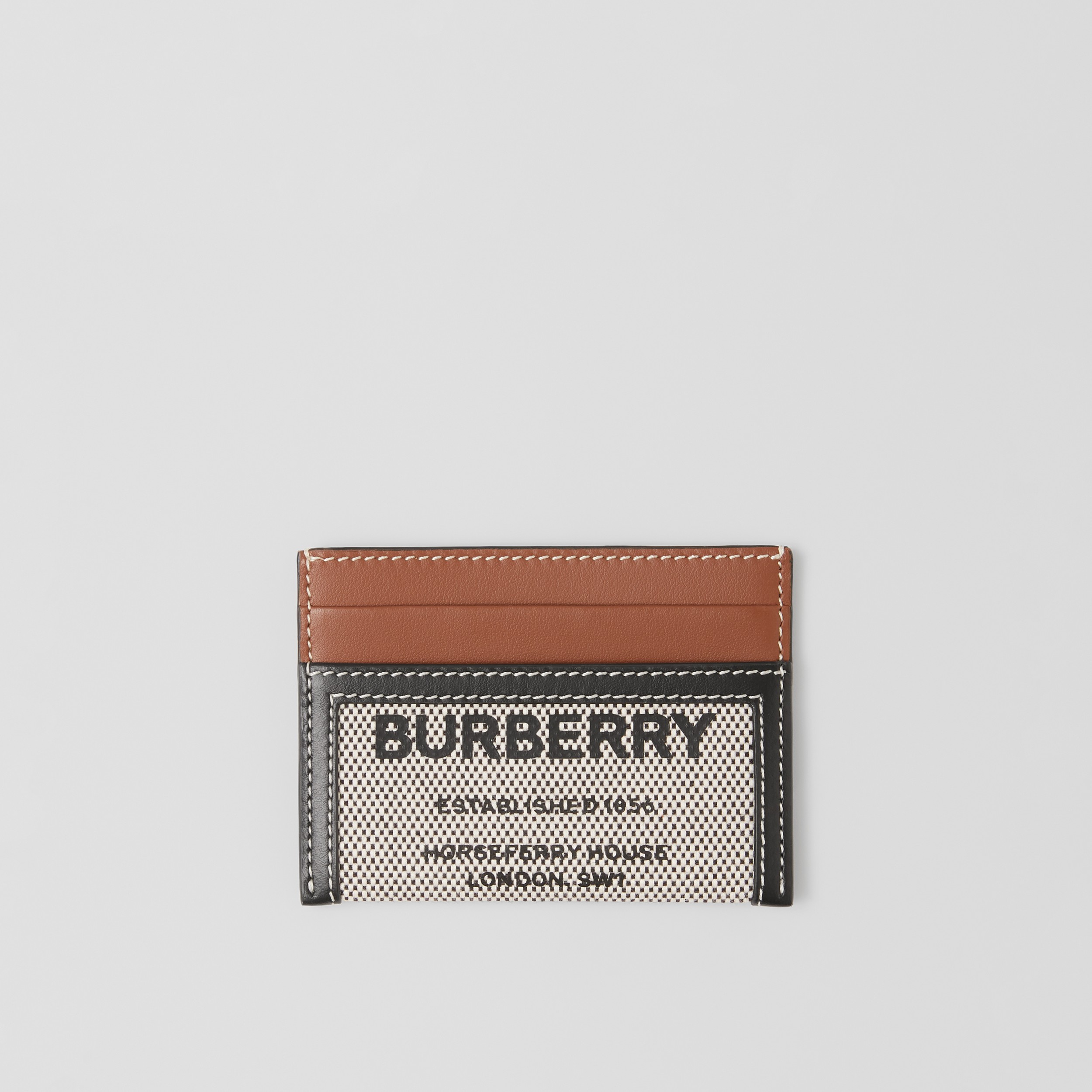 Horseferry Print Cotton Canvas and Leather Card Case in Black/tan - Women | Burberry® Official - 1