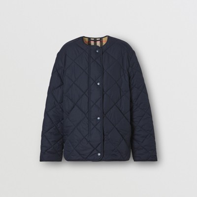 quilted collarless jacket