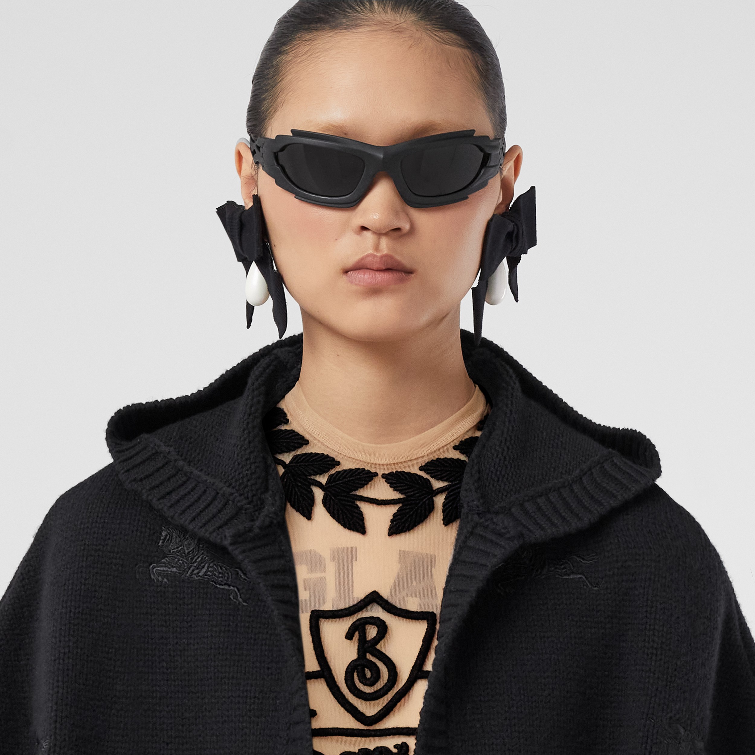 Embroidered EKD Wool Cashmere Hooded Cape in Black - Women | Burberry® Official - 2