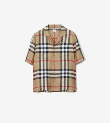 チェック シルクシャツ (アーカイブベージュ) - メンズ, シルク | Burberry®公式サイト