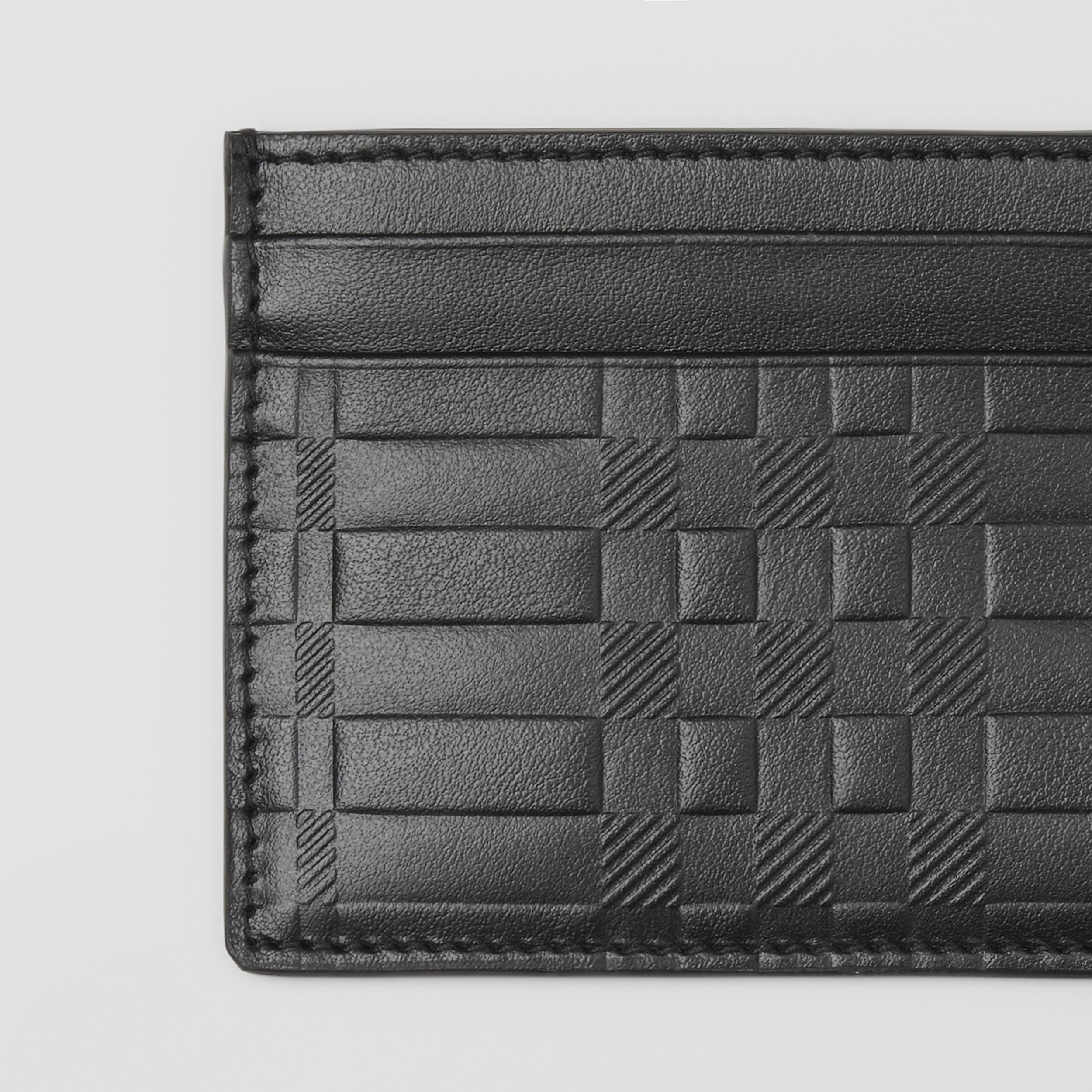 Embossed Check Leather Card Case in Black - Men | Burberry® Official - 2