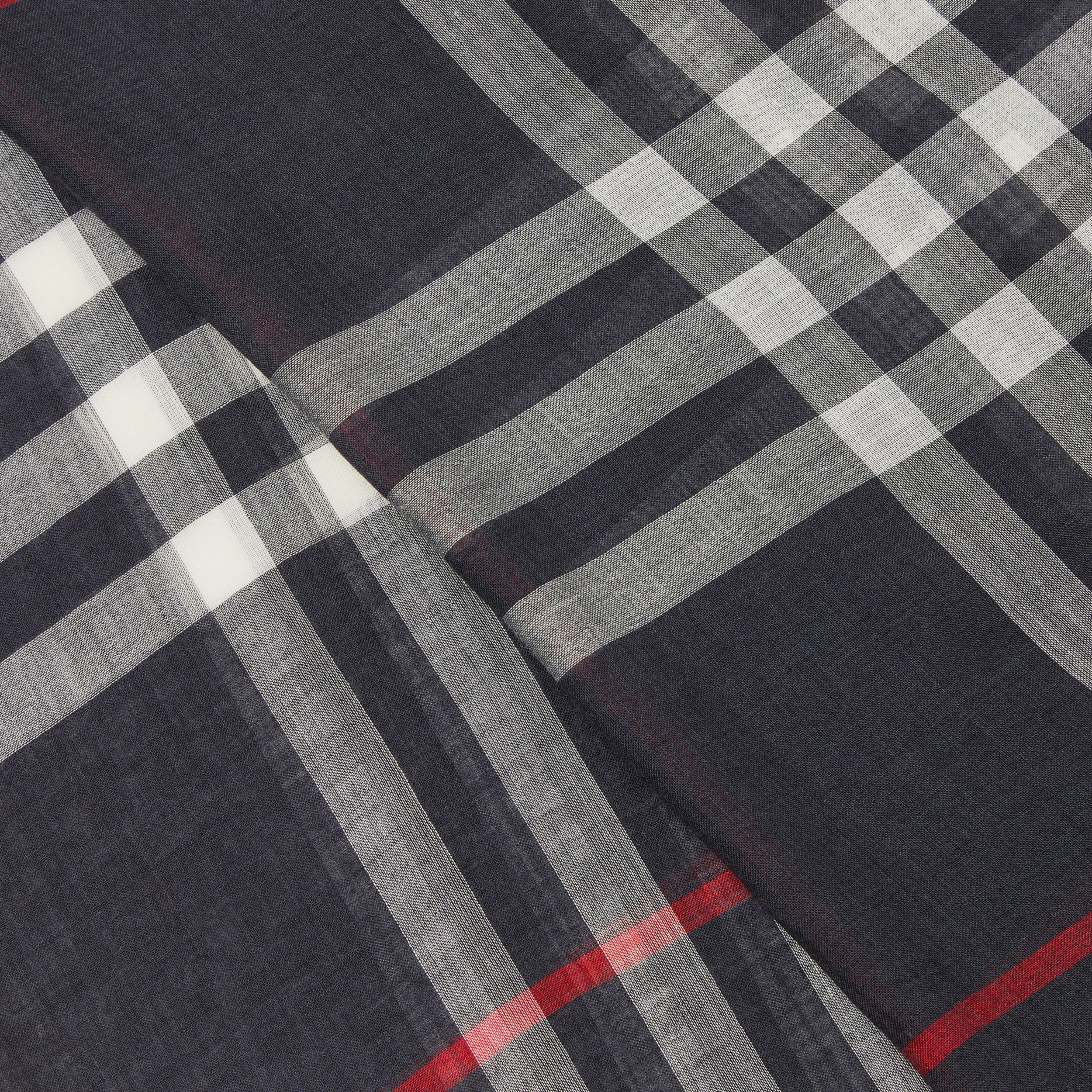 Check Lightweight Wool Silk Scarf in Navy | Burberry® Official - 2