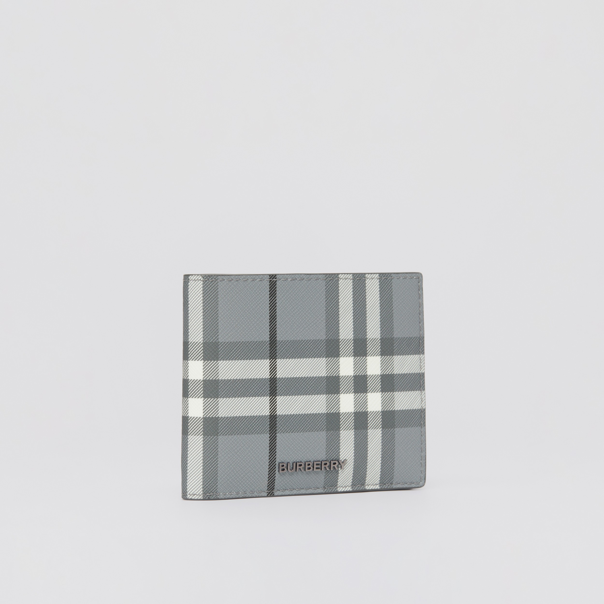 Check and Leather International Bifold Wallet in Storm Grey - Men | Burberry® Official - 3