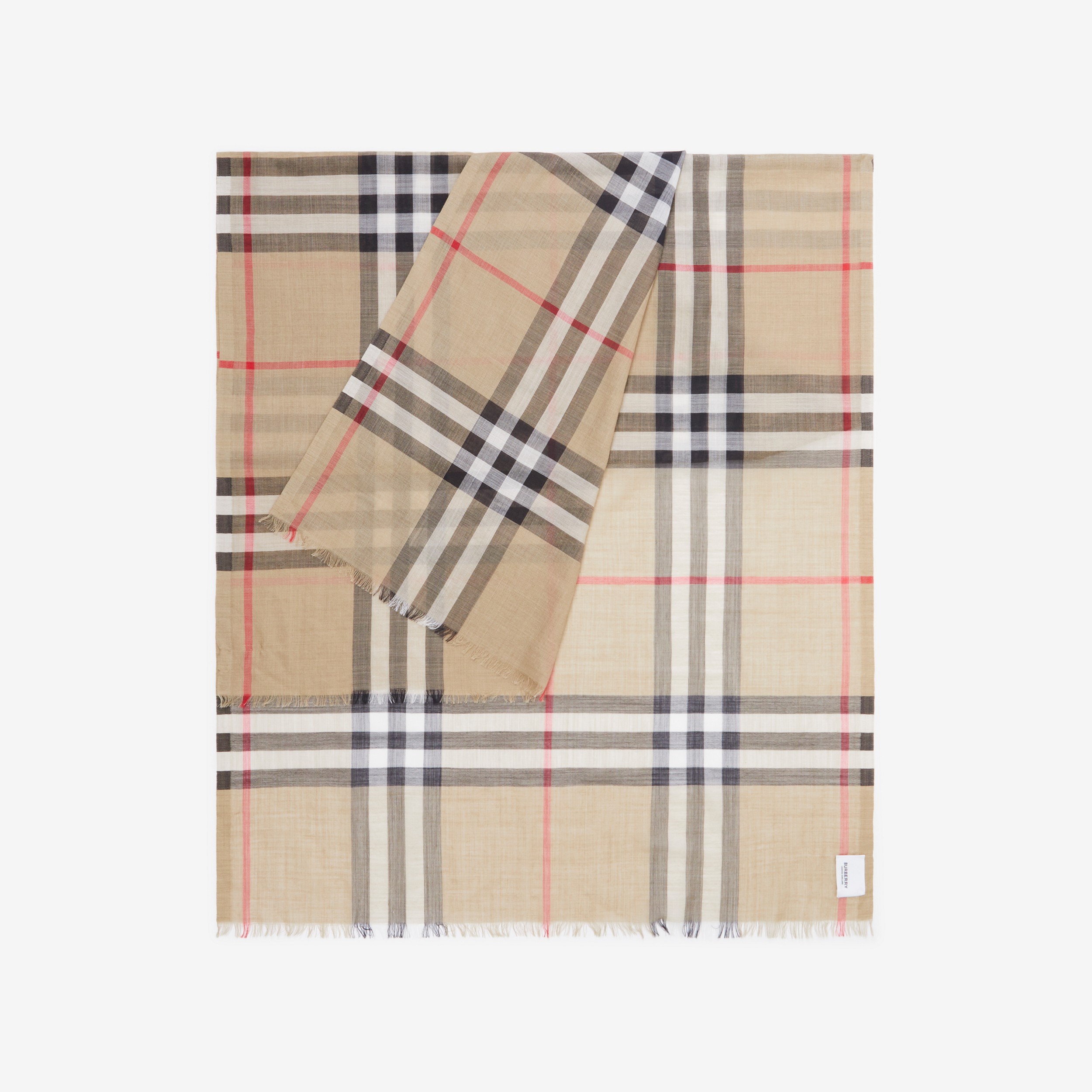 Echarpe leve de lã e seda Check (Bege Clássico) | Burberry® oficial - 3
