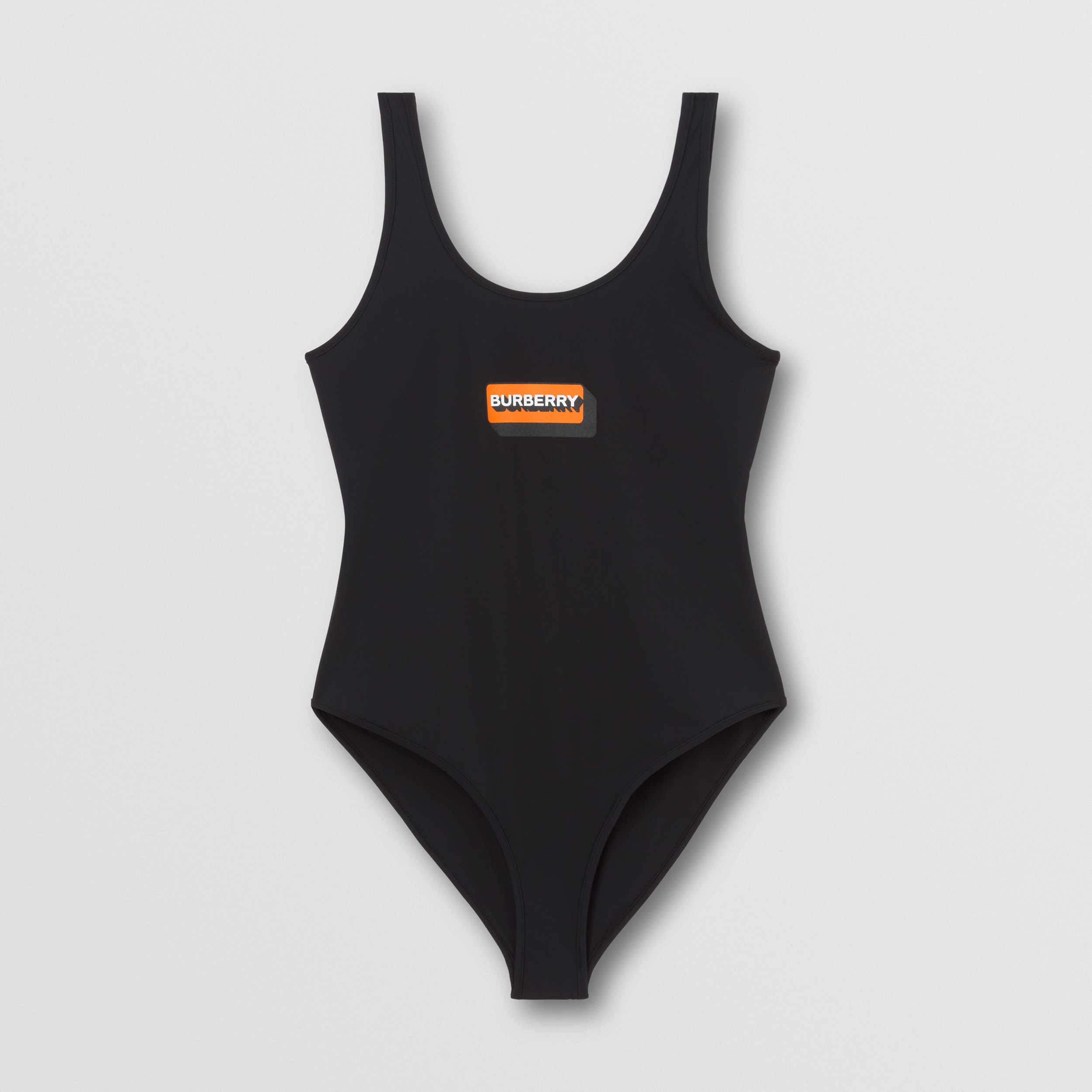 Logo Print Stretch Nylon Swimsuit in Black - Women | Burberry® Official - 1
