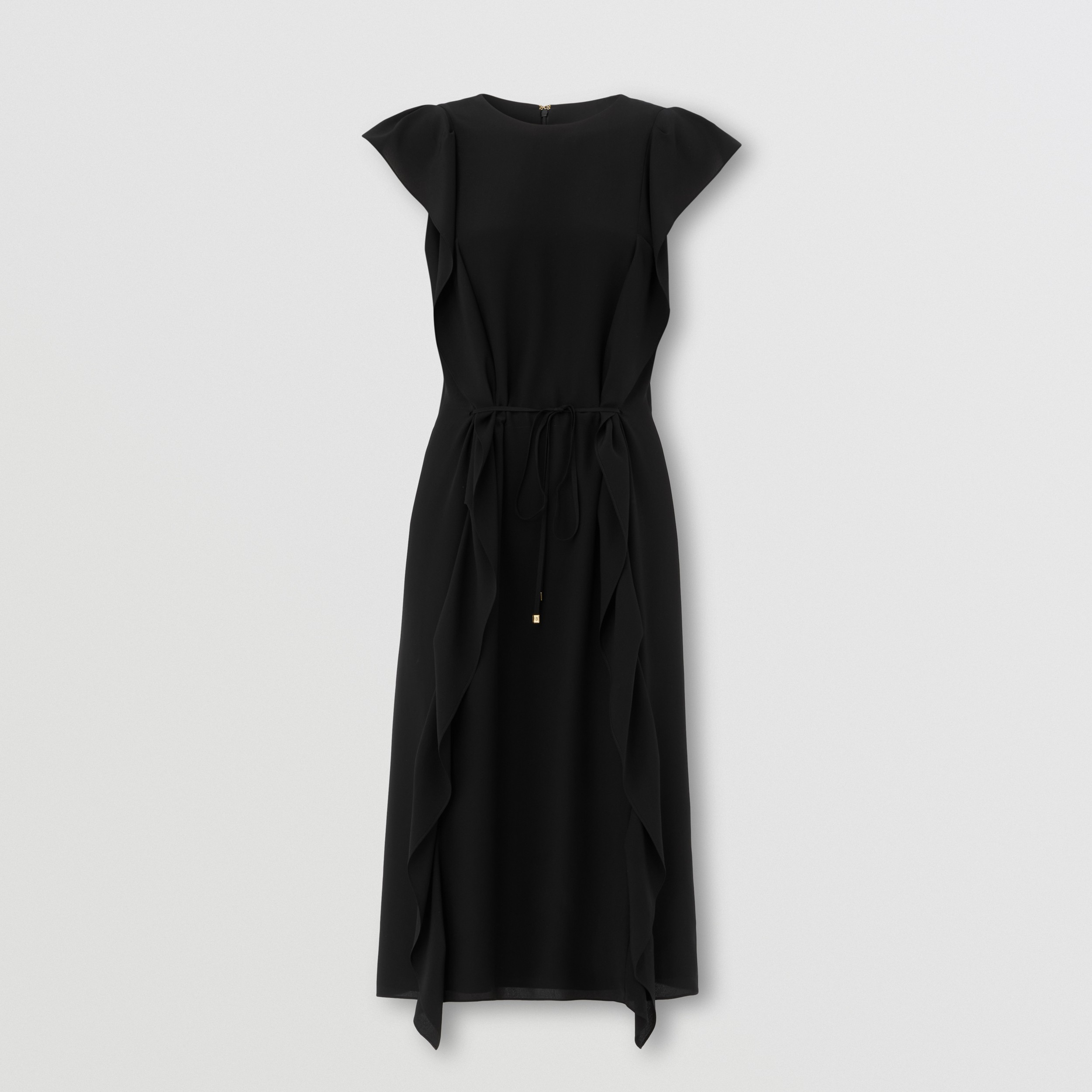 Ruffle Detail Silk Crepe de Chine Dress in Black - Women | Burberry® Official - 4