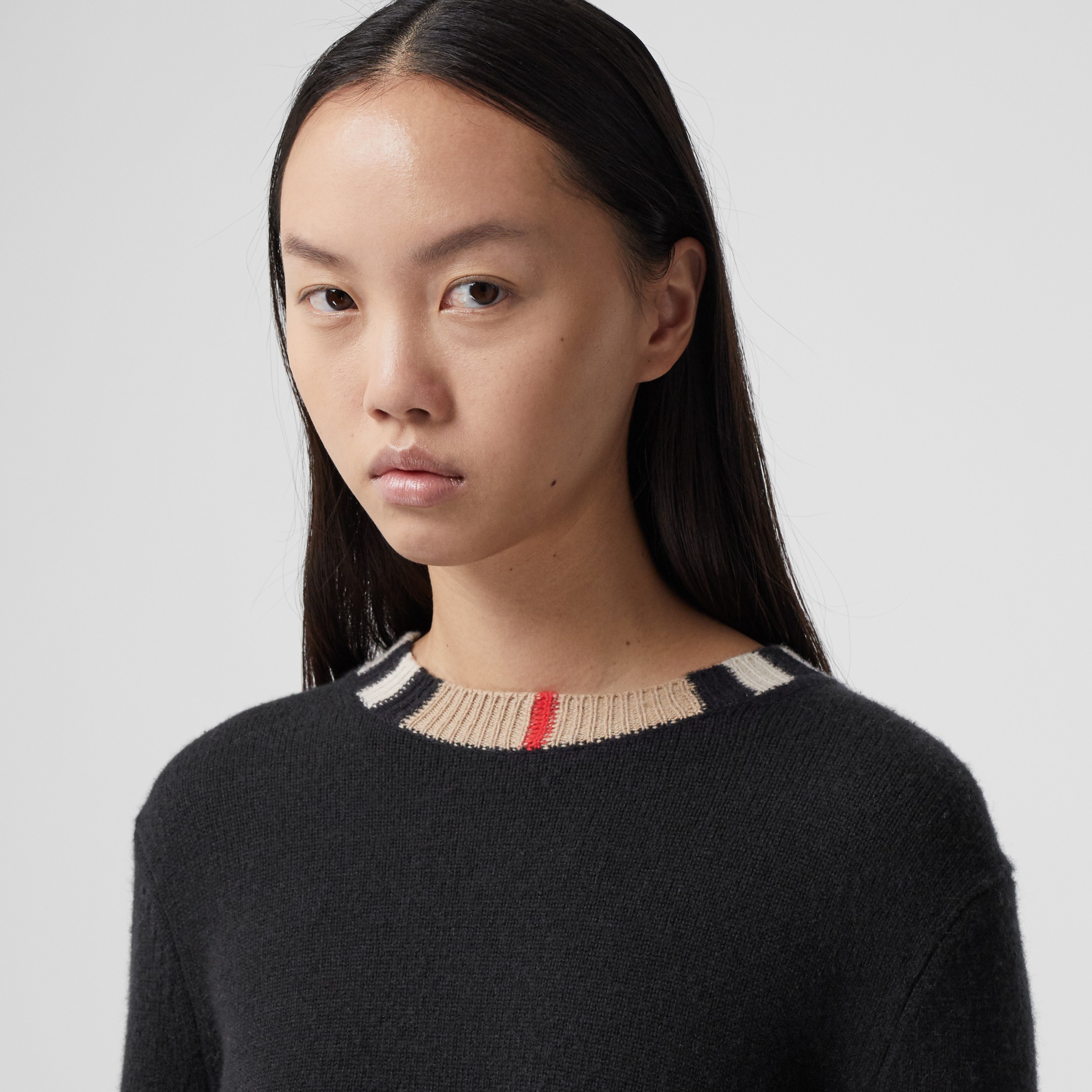 Icon Stripe Trim Cashmere Sweater in Black - Women | Burberry United States