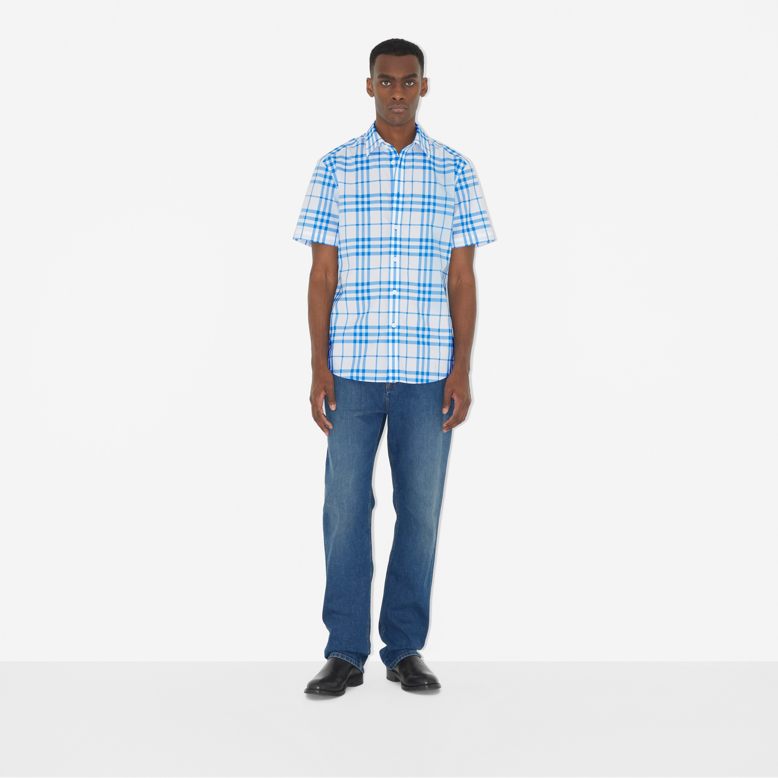 Camisa xadrez de algodão com mangas curtas (Branco Óptico) - Homens | Burberry® oficial - 2