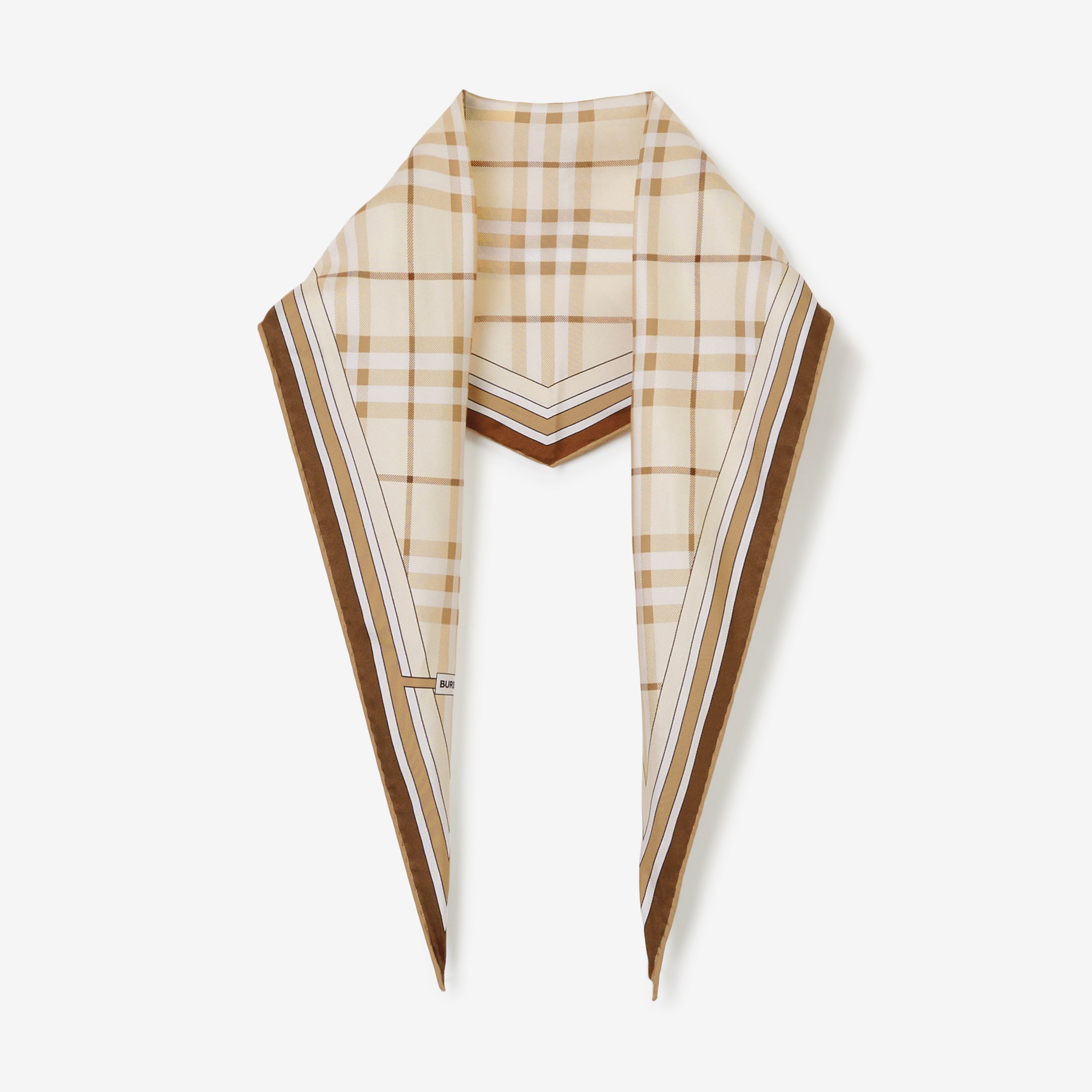 Check Silk Diamond-shaped Scarf in Soft Fawn | Burberry® Official - 1