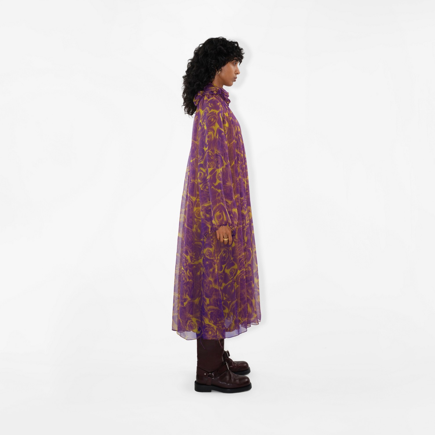 Rose Print Silk Dress in Pear - Women | Burberry® Official
