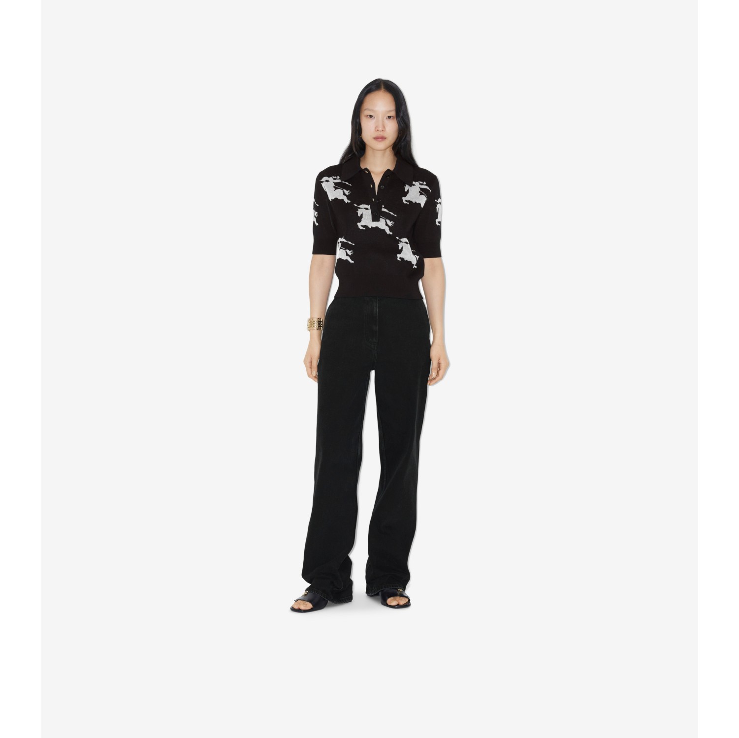 EKD Cotton Silk Polo Shirt in Black/white - Women | Burberry® Official