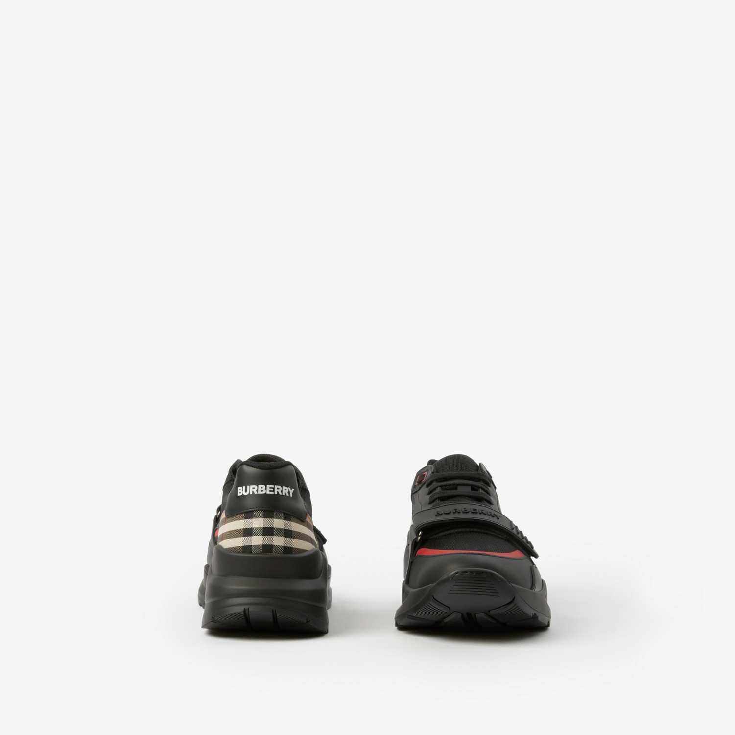 Leather, Nylon and Vintage Check Sneakers in Black - Men | Burberry® Official