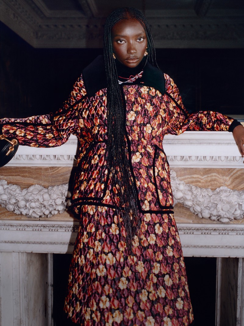 Shot of model wearing Burberry Floriston Jacket with matching Skirt for the Winter 2025 Campaign