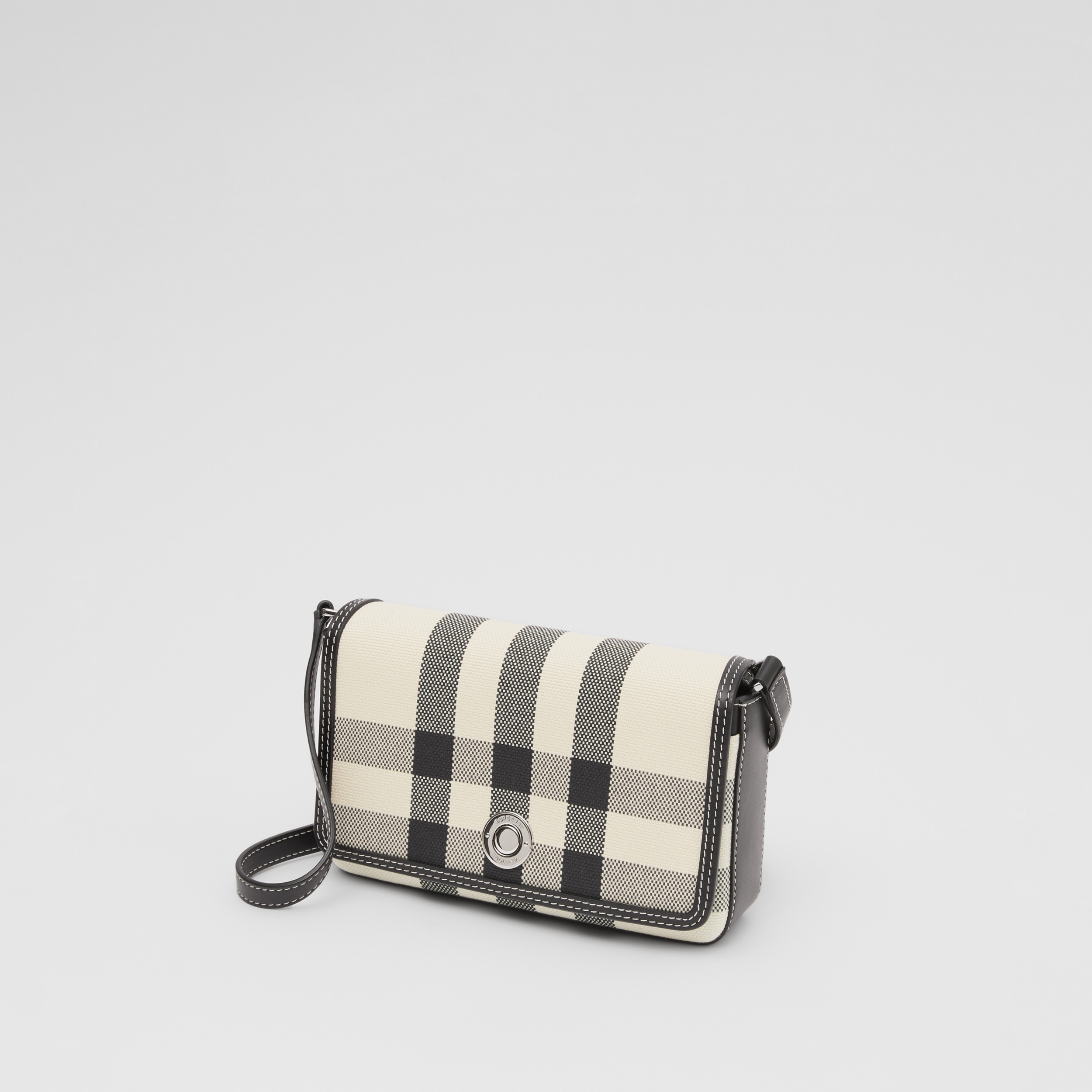 Bolsa Note de algodão com estampa xadrez em jacquard - Mini (Preto/branco) - Mulheres | Burberry® oficial - 4