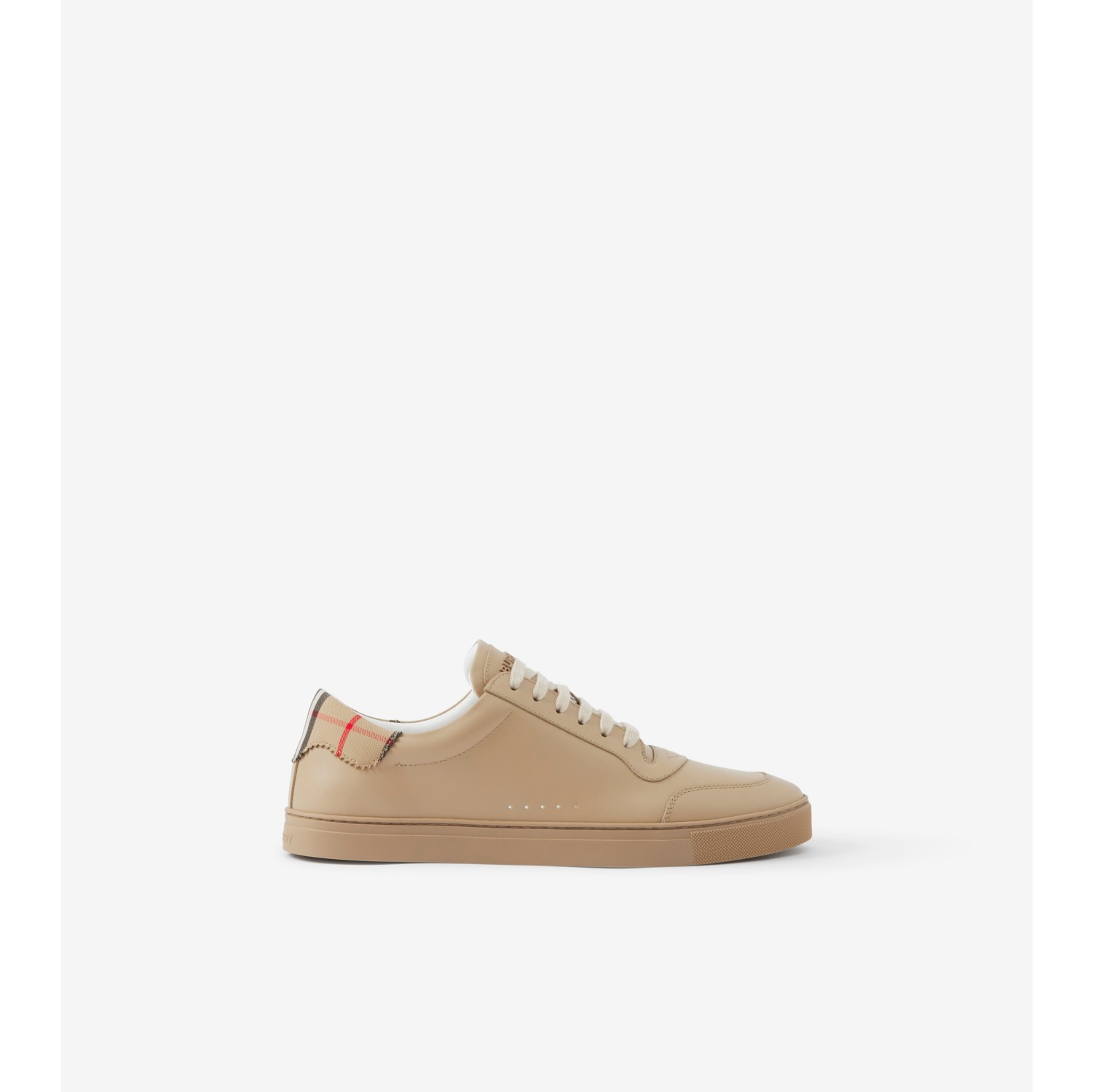 Leather and Check Cotton Sneakers in Archive beige - Men - Burberry