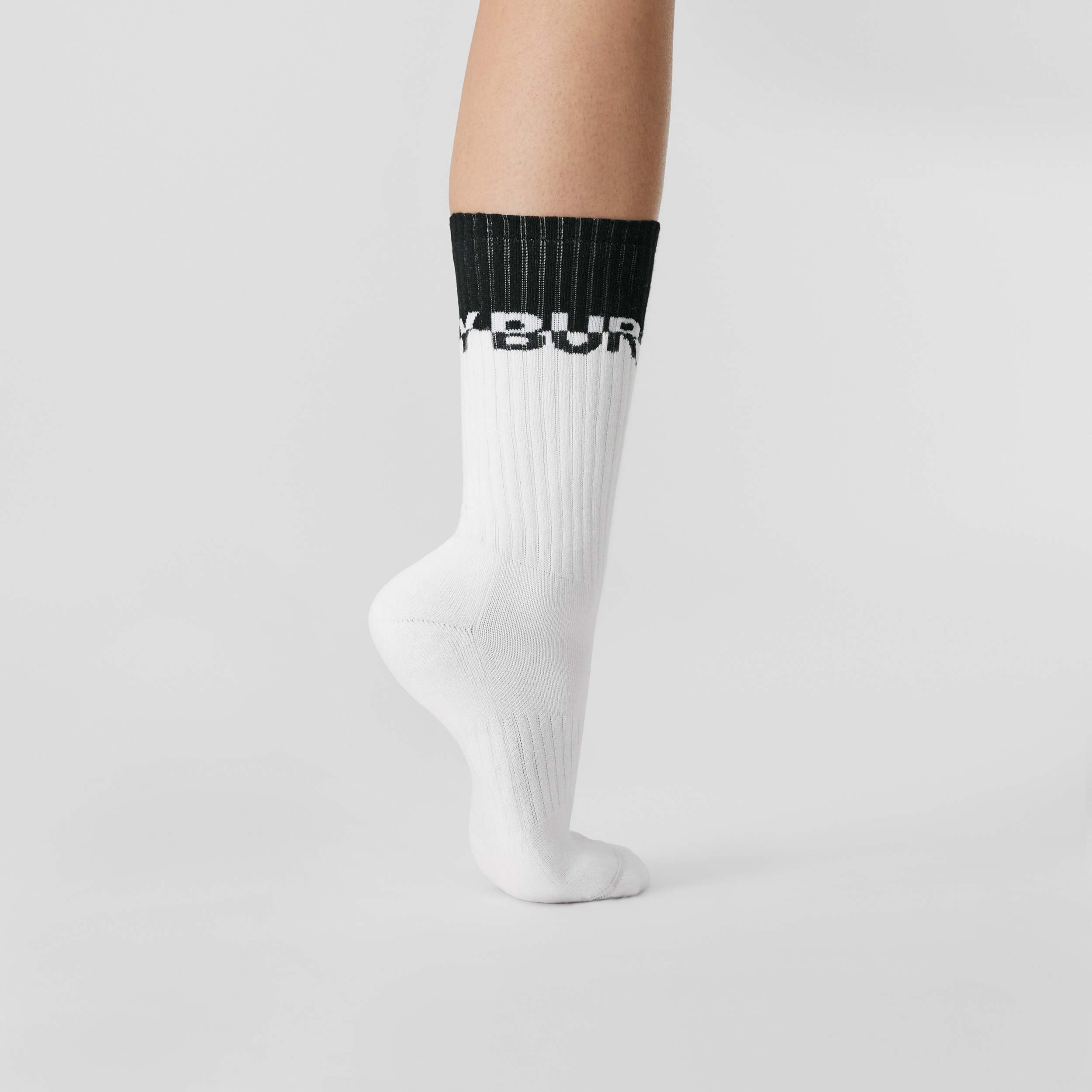 Logo Intarsia Technical Stretch Cotton Socks in Black/white | Burberry® Official - 3