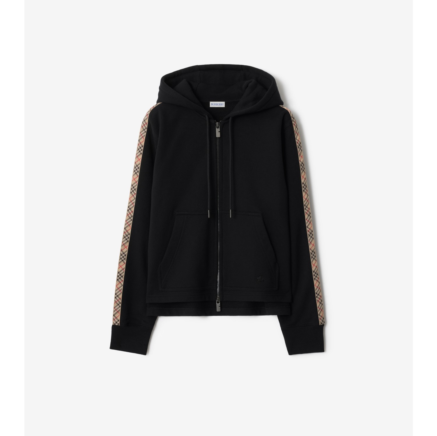 Check Trim Cotton Zip Hoodie