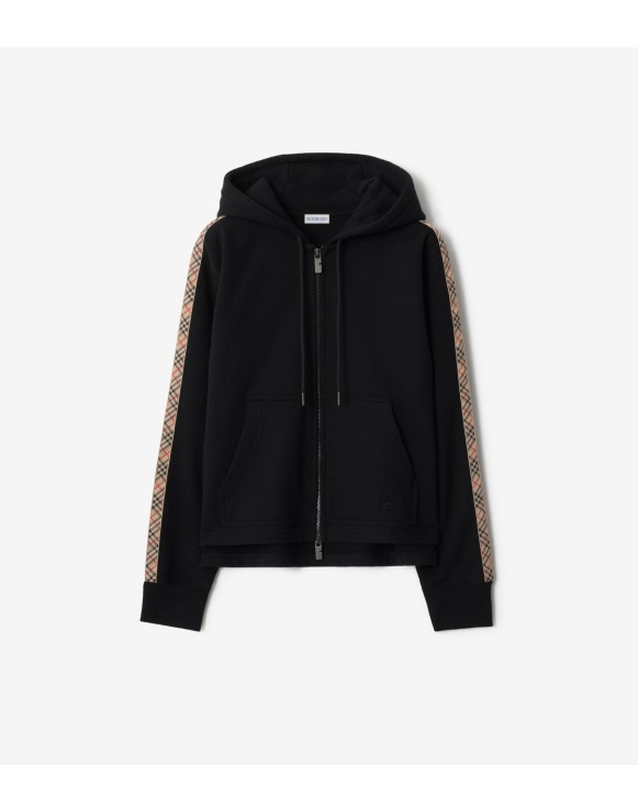 Check Trim Cotton Zip Hoodie