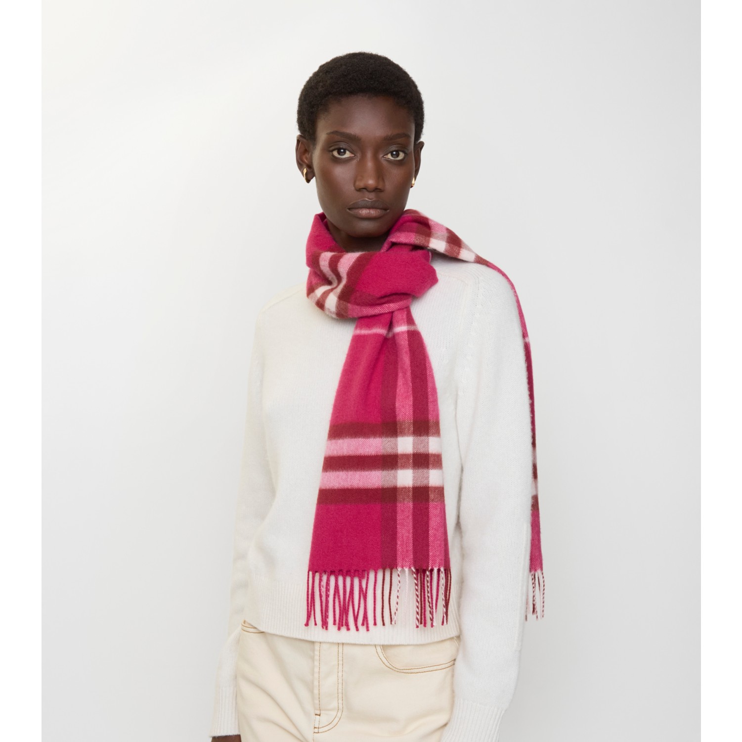 Check Cashmere Scarf in Jam | Burberry® Official