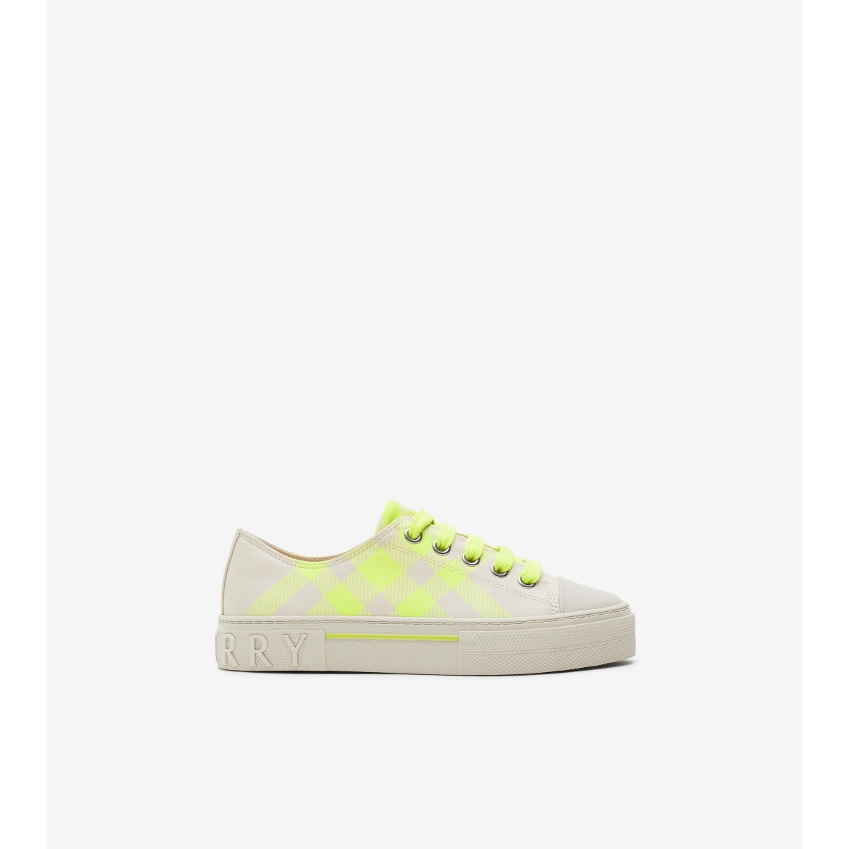 Burberry Childrens Check Cotton Sneakers In Vivid Lime