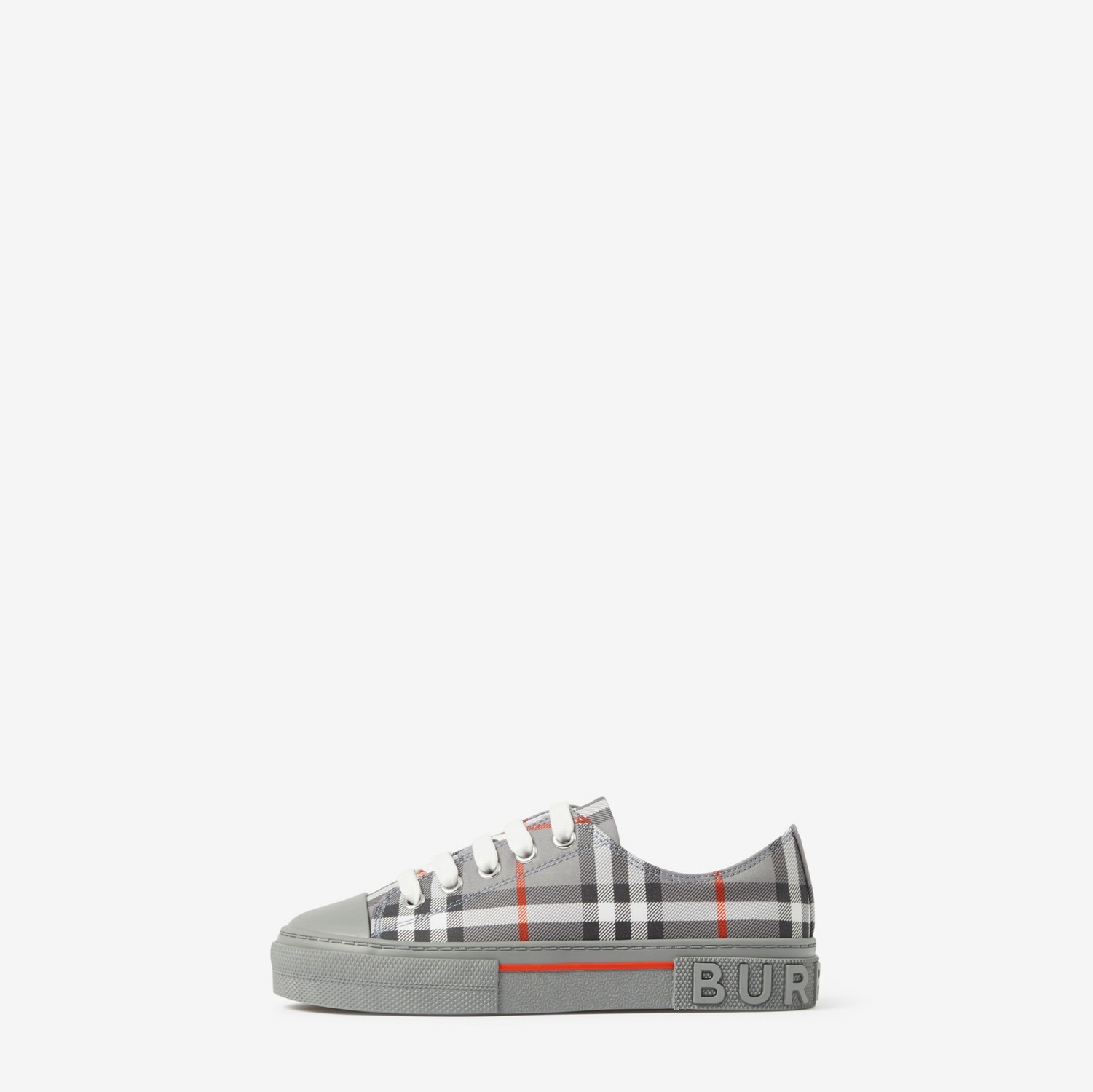 Check Cotton Sneakers in Cool Charcoal Grey - Children | Burberry® Official