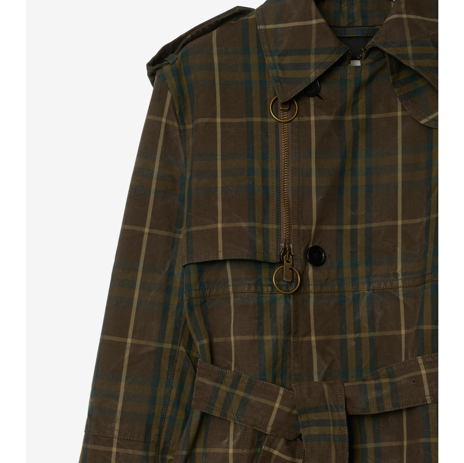 Langer Baumwoll-Trenchcoat in Check