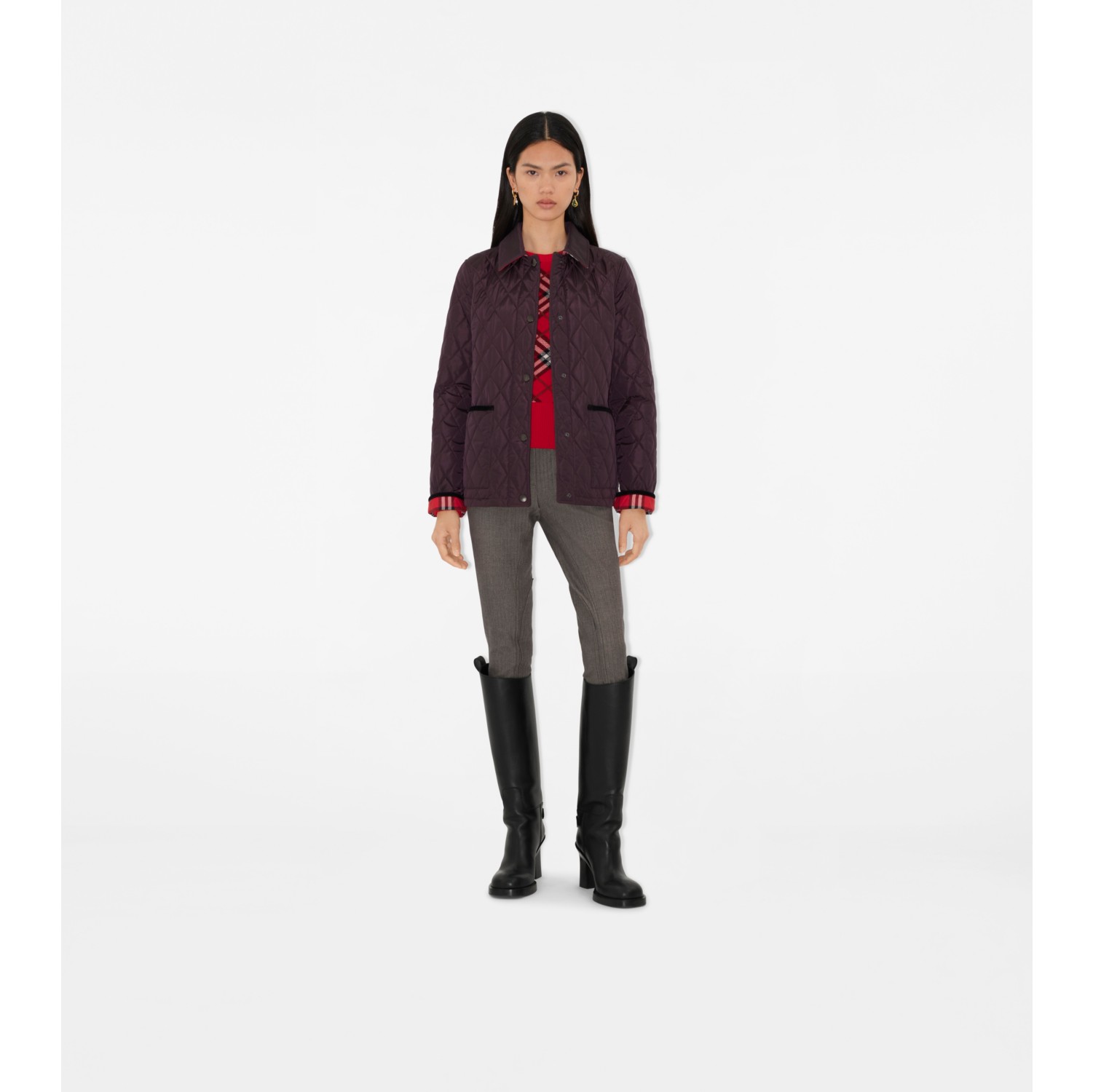 Nylon Quilted Jacket in Wine red - Women | Burberry® Official
