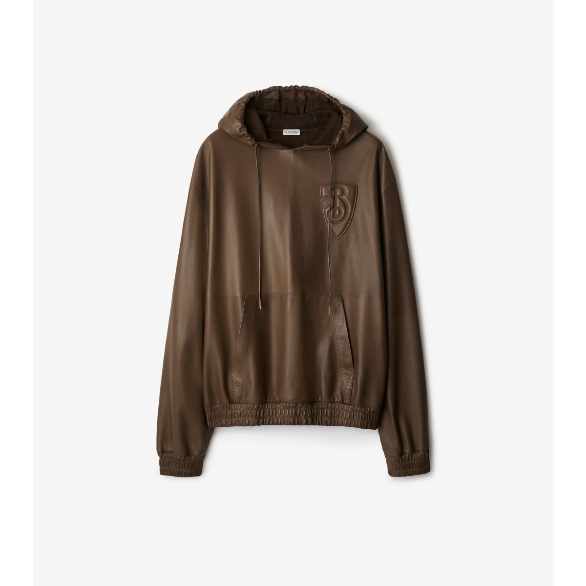 Shop Burberry B Shield Leather Hoodie In Bramble