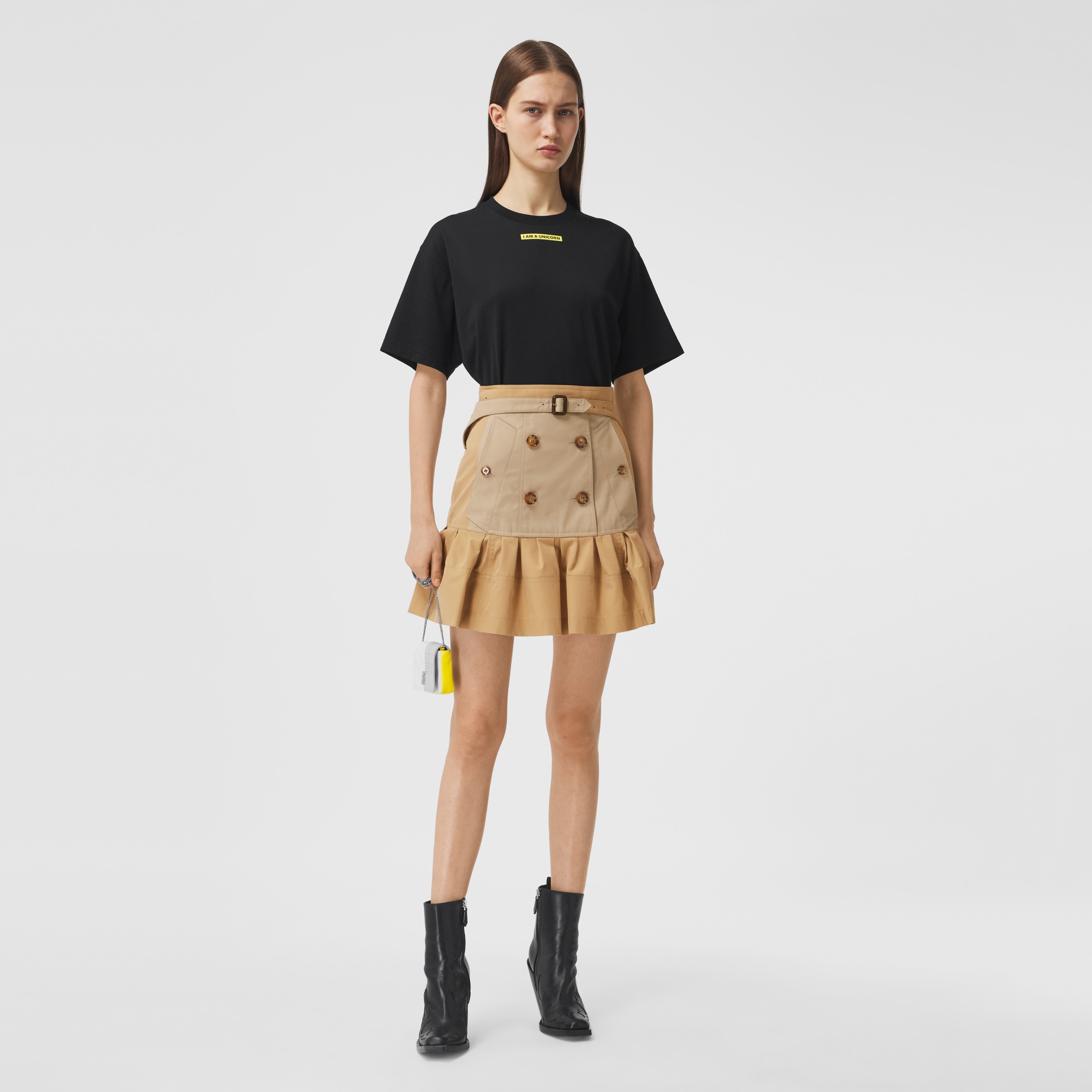 Fluted Two-tone Cotton Gabardine A-line Skirt in Honey - Women ...