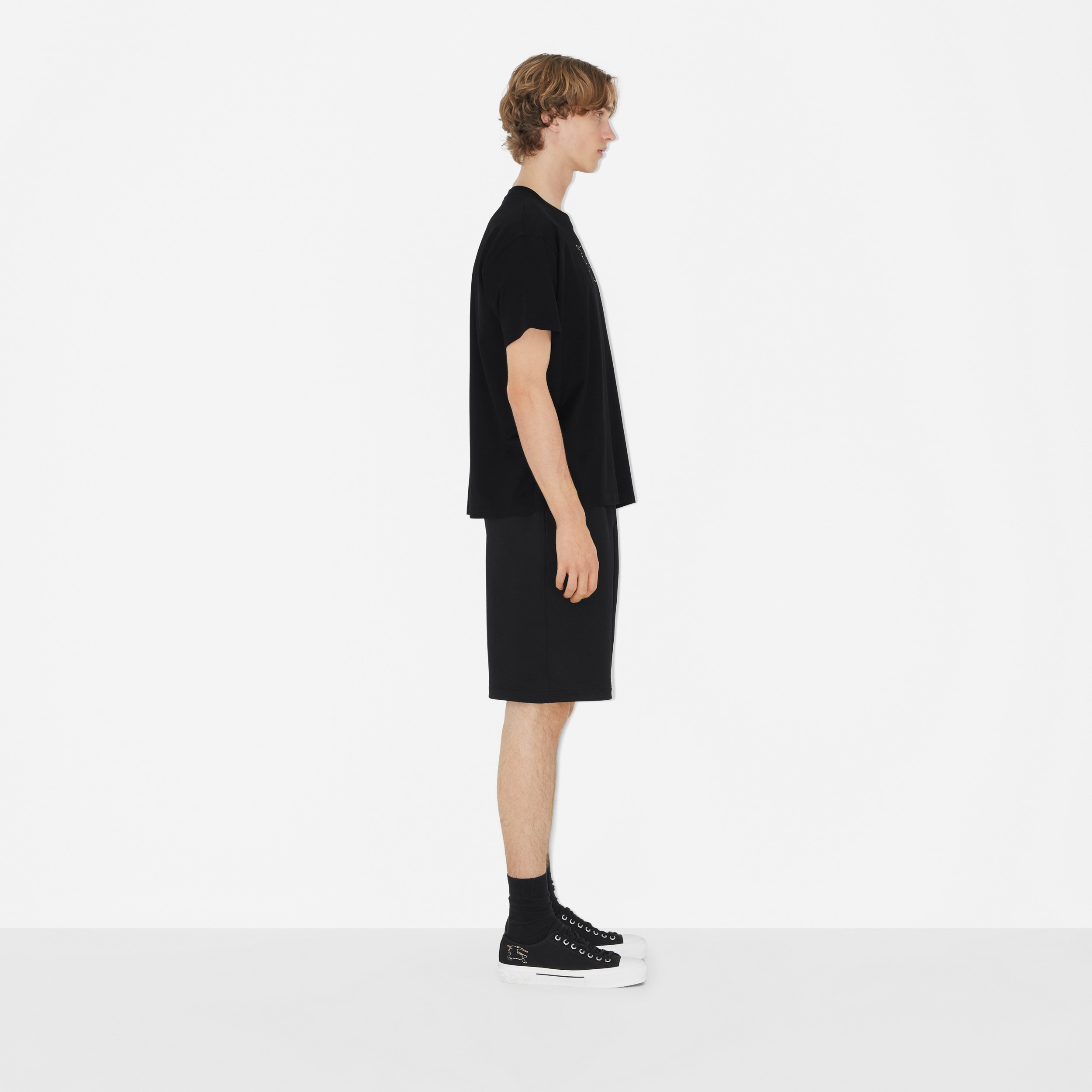 Pantalones cortos en algodón con EKD en tejido Check (Negro) - Hombre | Burberry® oficial - 3
