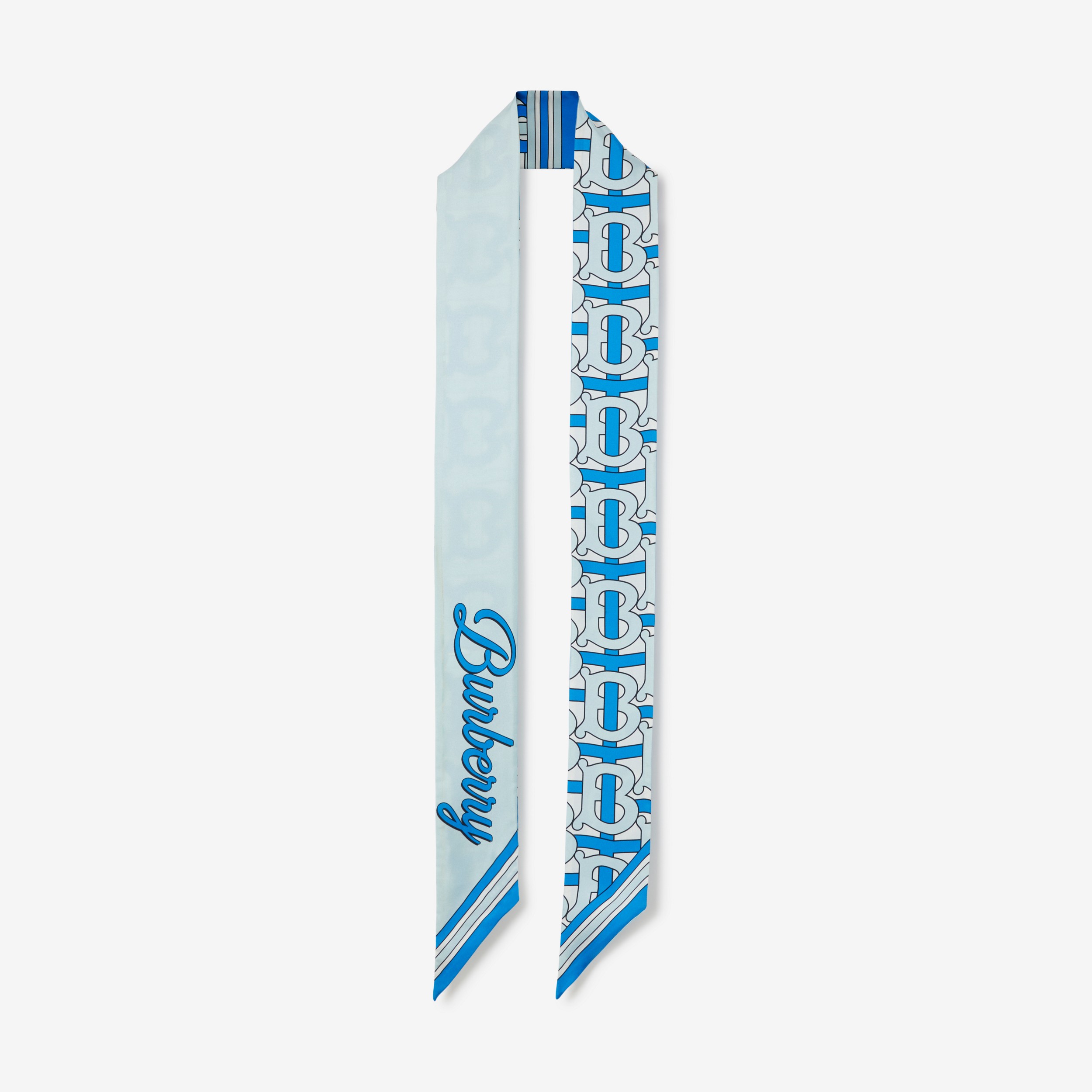 모노그램 로고 프린트 실크 스키니 스카프 (비비드 블루) | Burberry® - 3