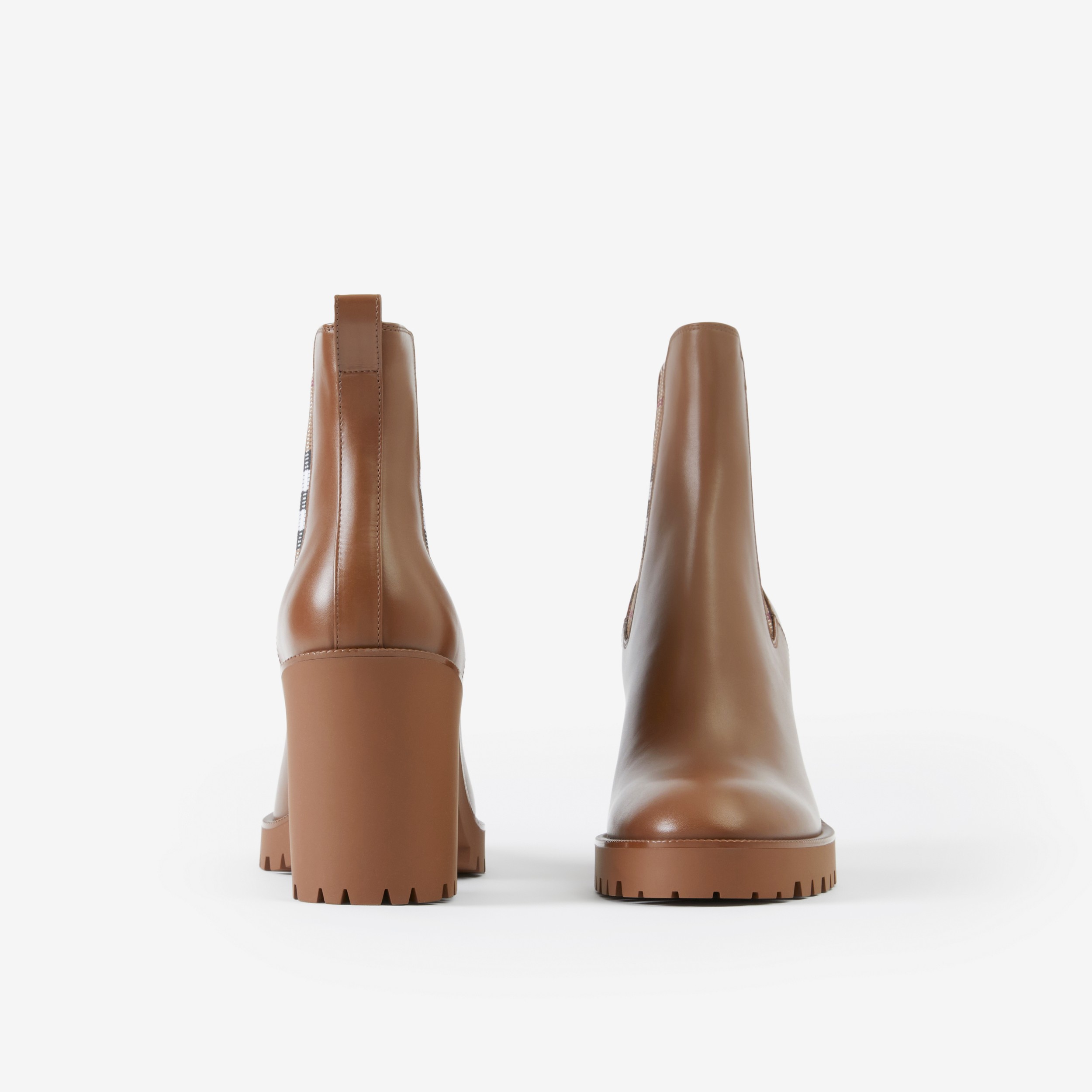 Ankle boots de couro com recorte xadrez (Marrom Bétula Escuro) - Mulheres | Burberry® oficial - 4