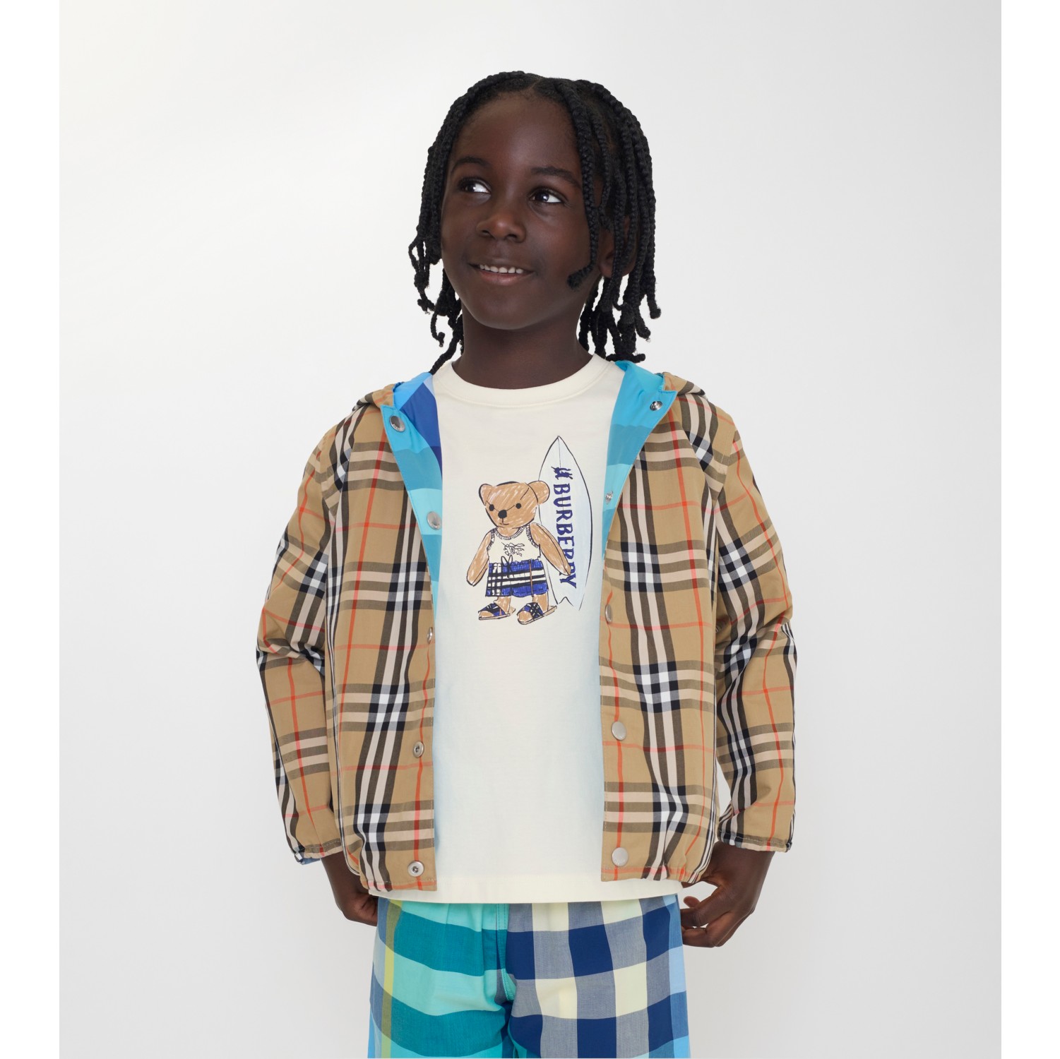 Veste réversible à capuche en nylon Check