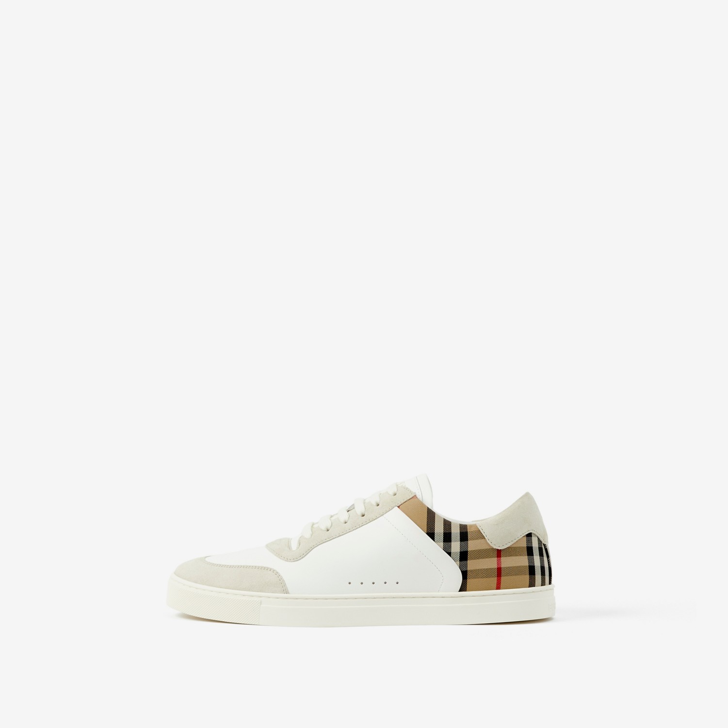 Sneaker in pelle, pelle scamosciata e Check