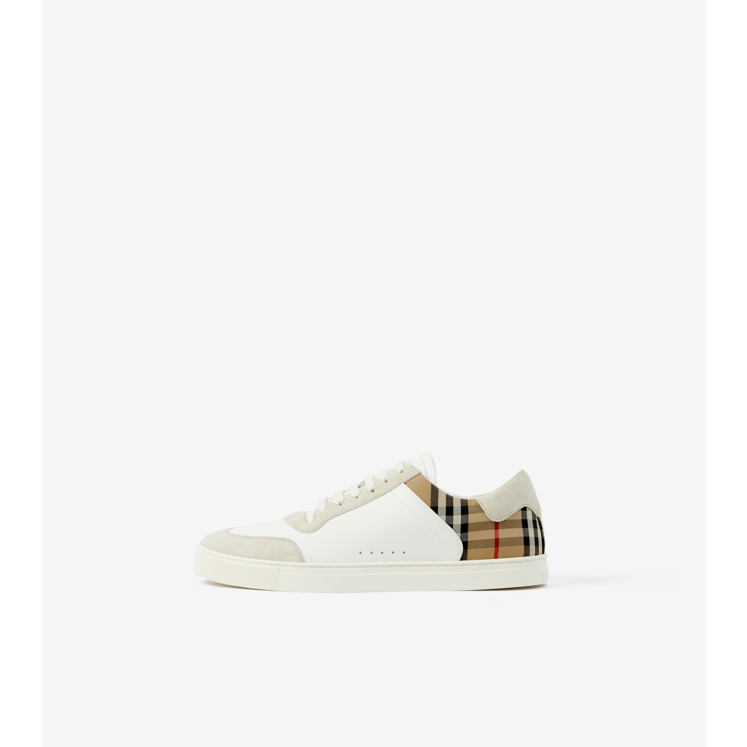 Sneaker in pelle, pelle scamosciata e Check