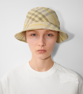 Check Linen Bucket Hat In Wheat - Men | Burberry® Official