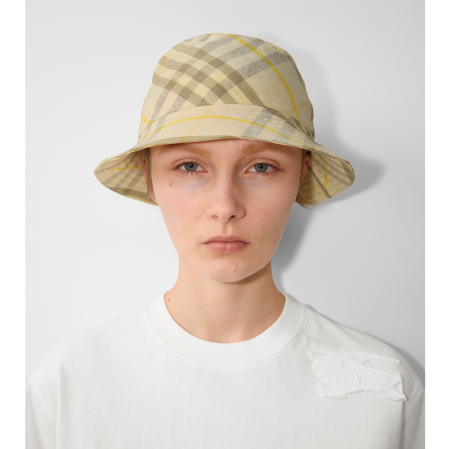 Check Linen Bucket Hat in Wheat Men Burberry Official