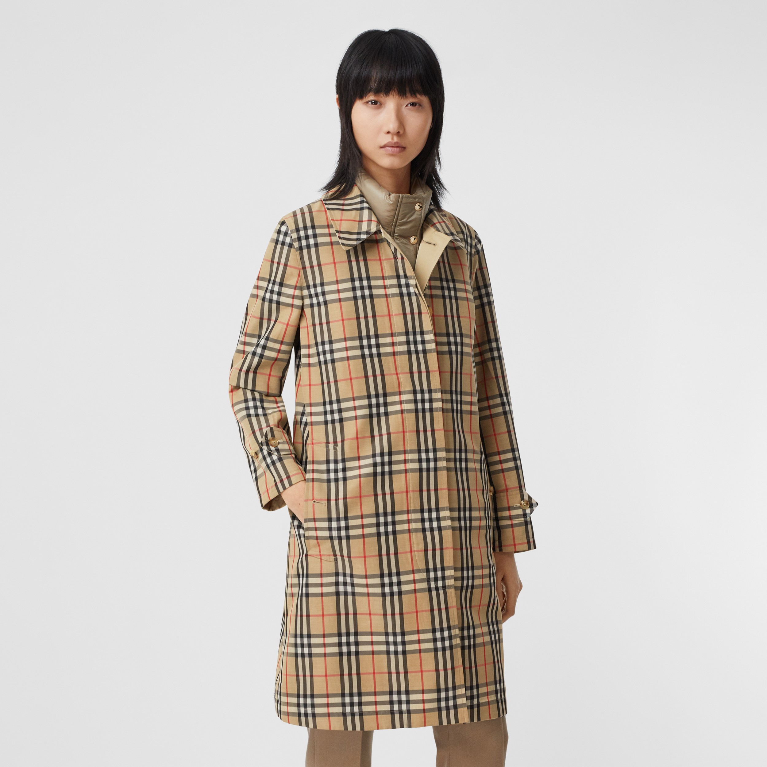 Reversible Cotton and Vintage Check Car Coat in Honey - Women | Burberry® Official - 1