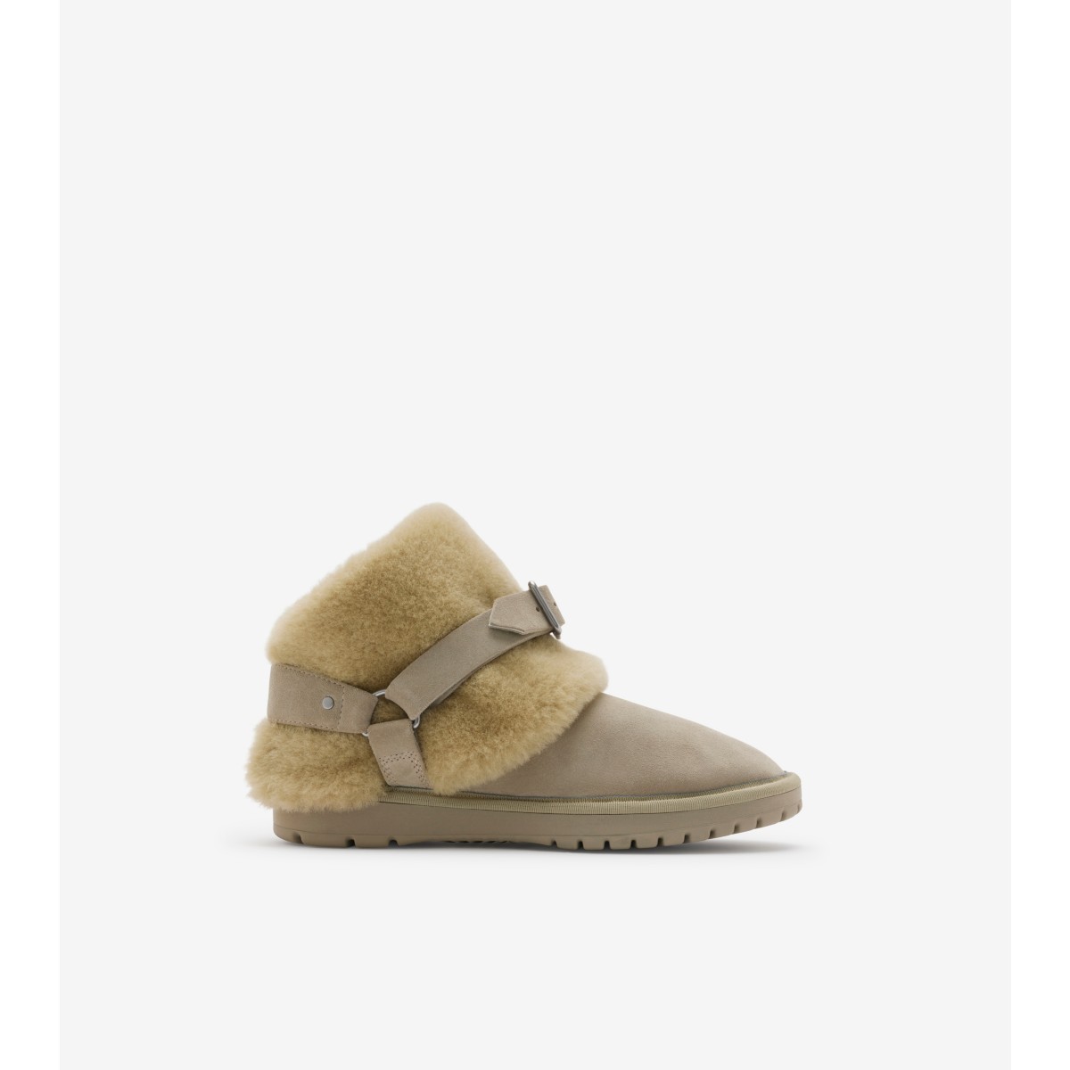 Shop Burberry Suede And Shearling Chubby Boots In Hunter